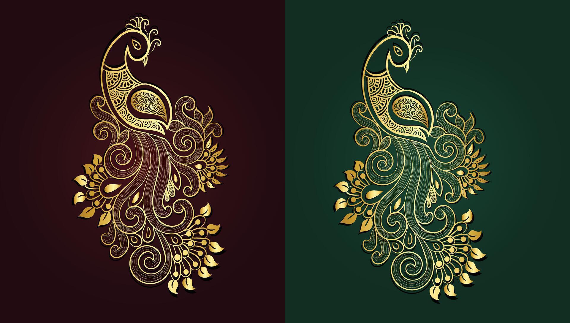 Golden Peacock and flower hand drawn design Stock Free Stock Free