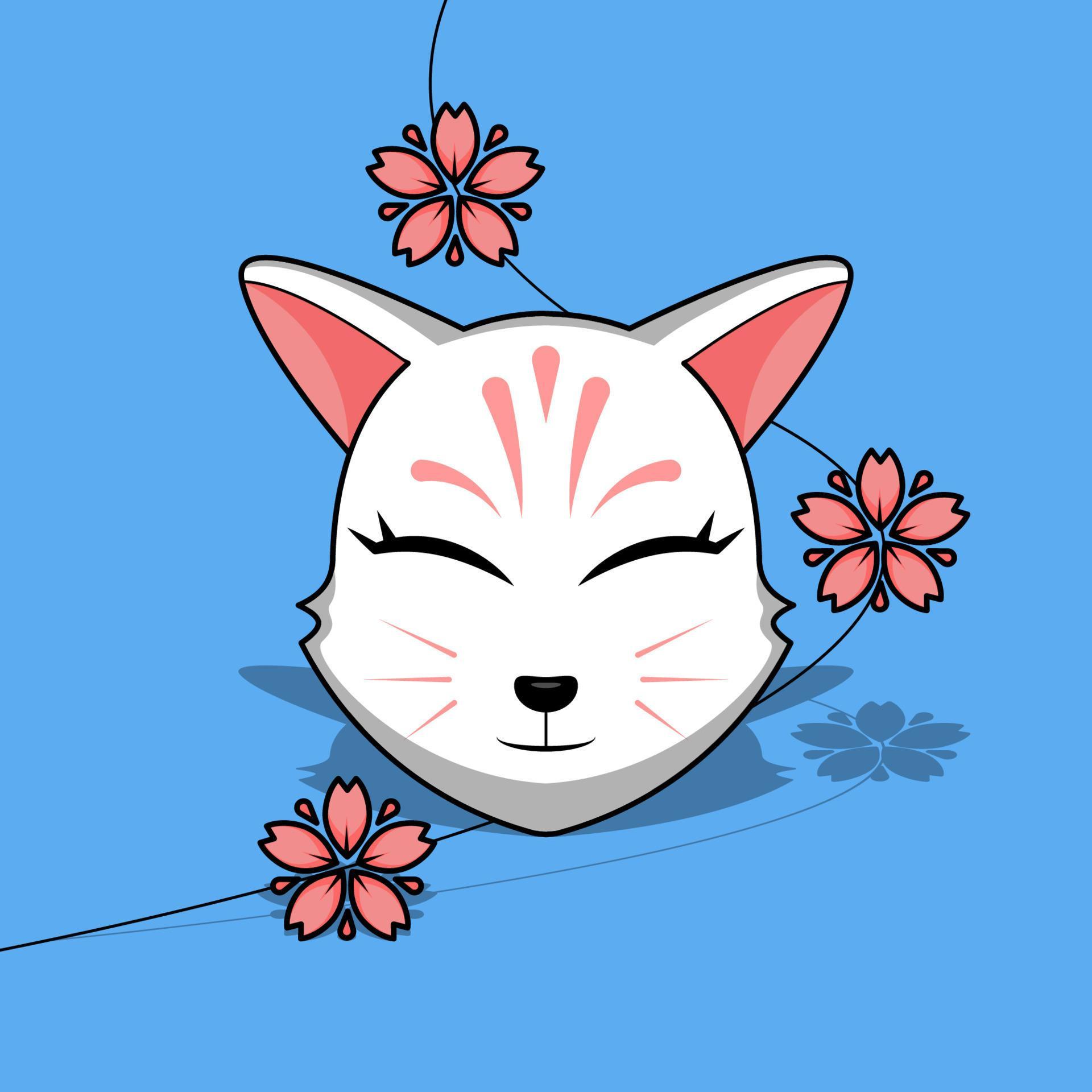 Cute japanese kitsune mask with sakura flower, Vector illustration eps.10 Stock Free