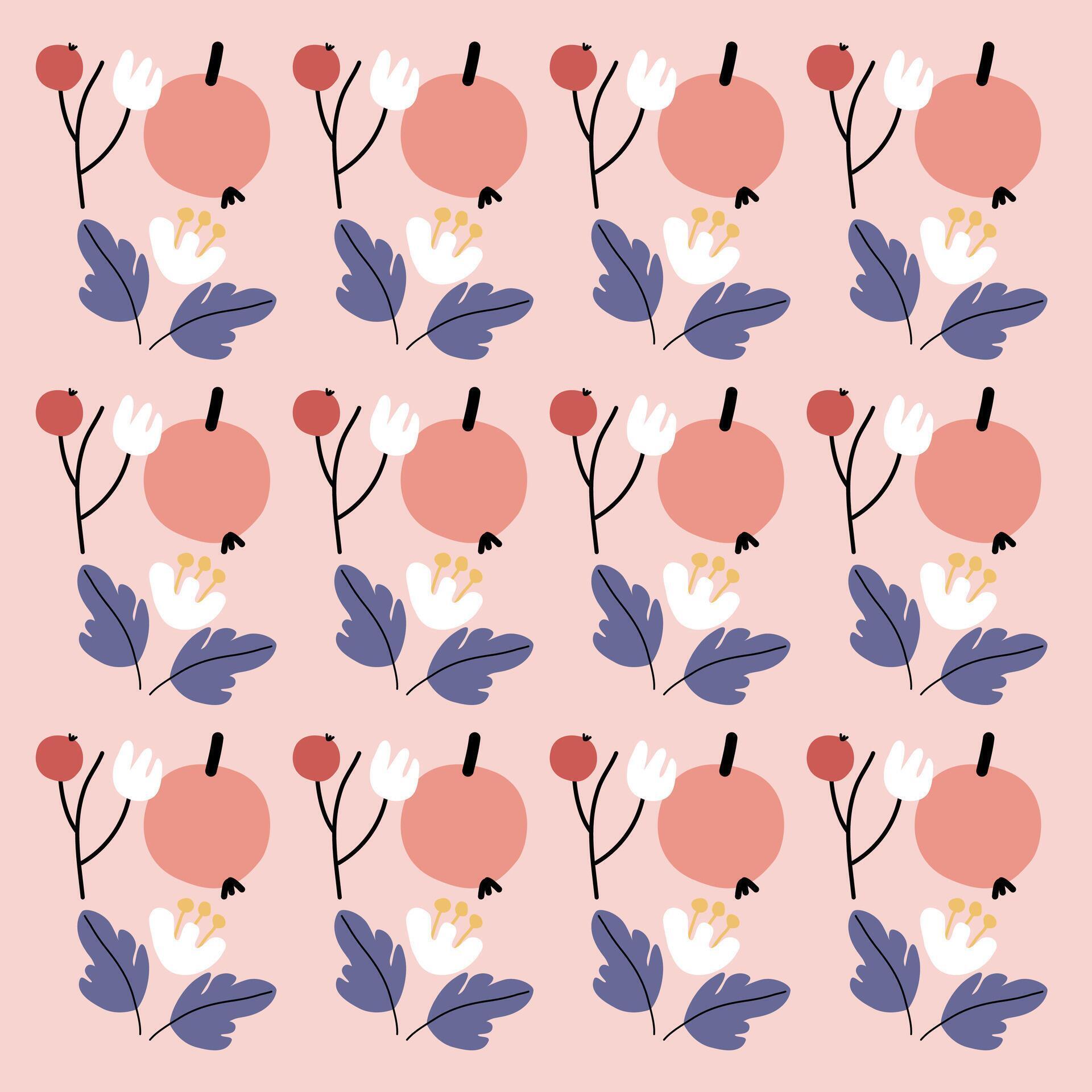 Hand drawn berry and white flowers and leaves pattern. Berry fruit pattern. Fruit Background. Pattern for fabric Stock Free