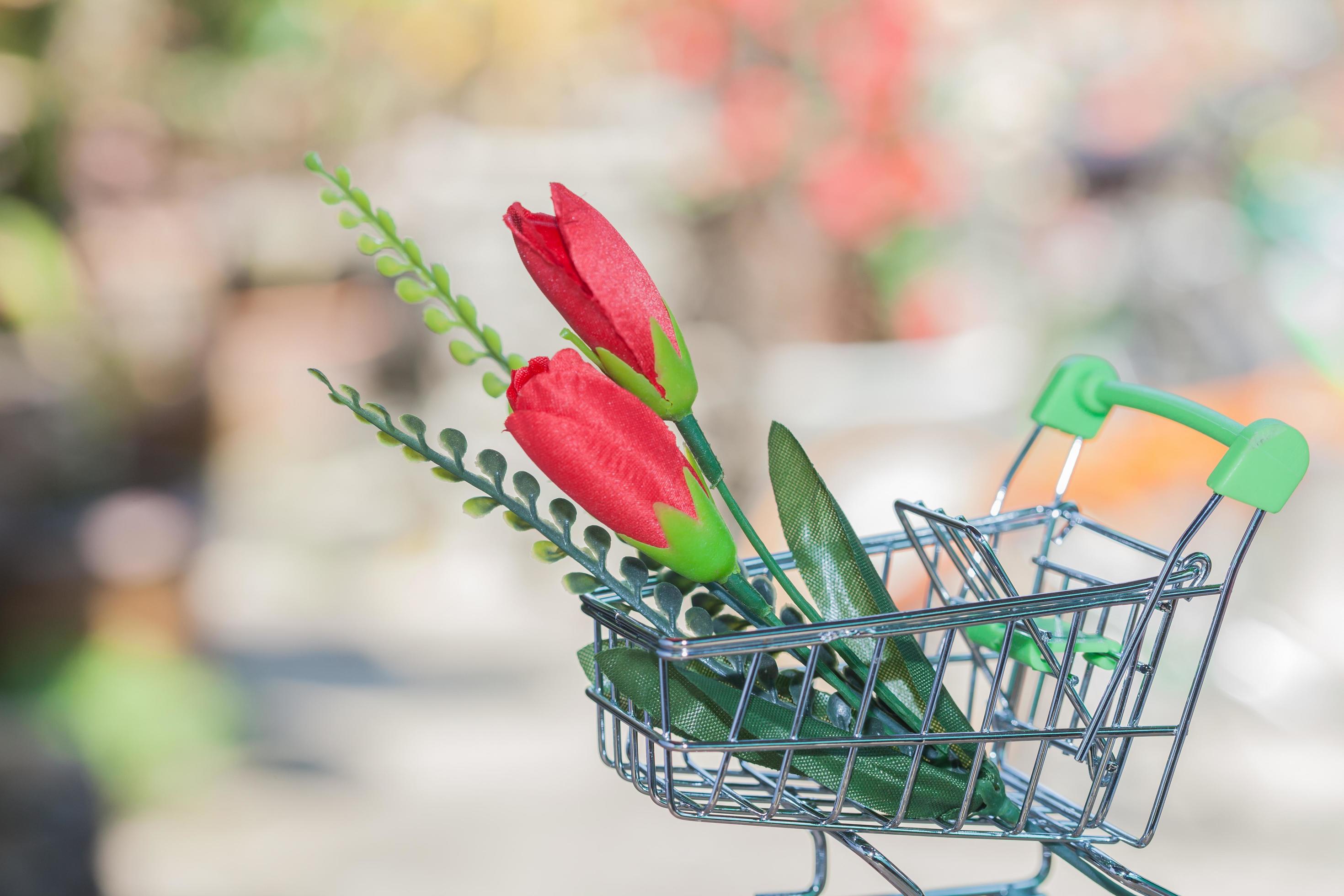 red flower in shopping cart Stock Free