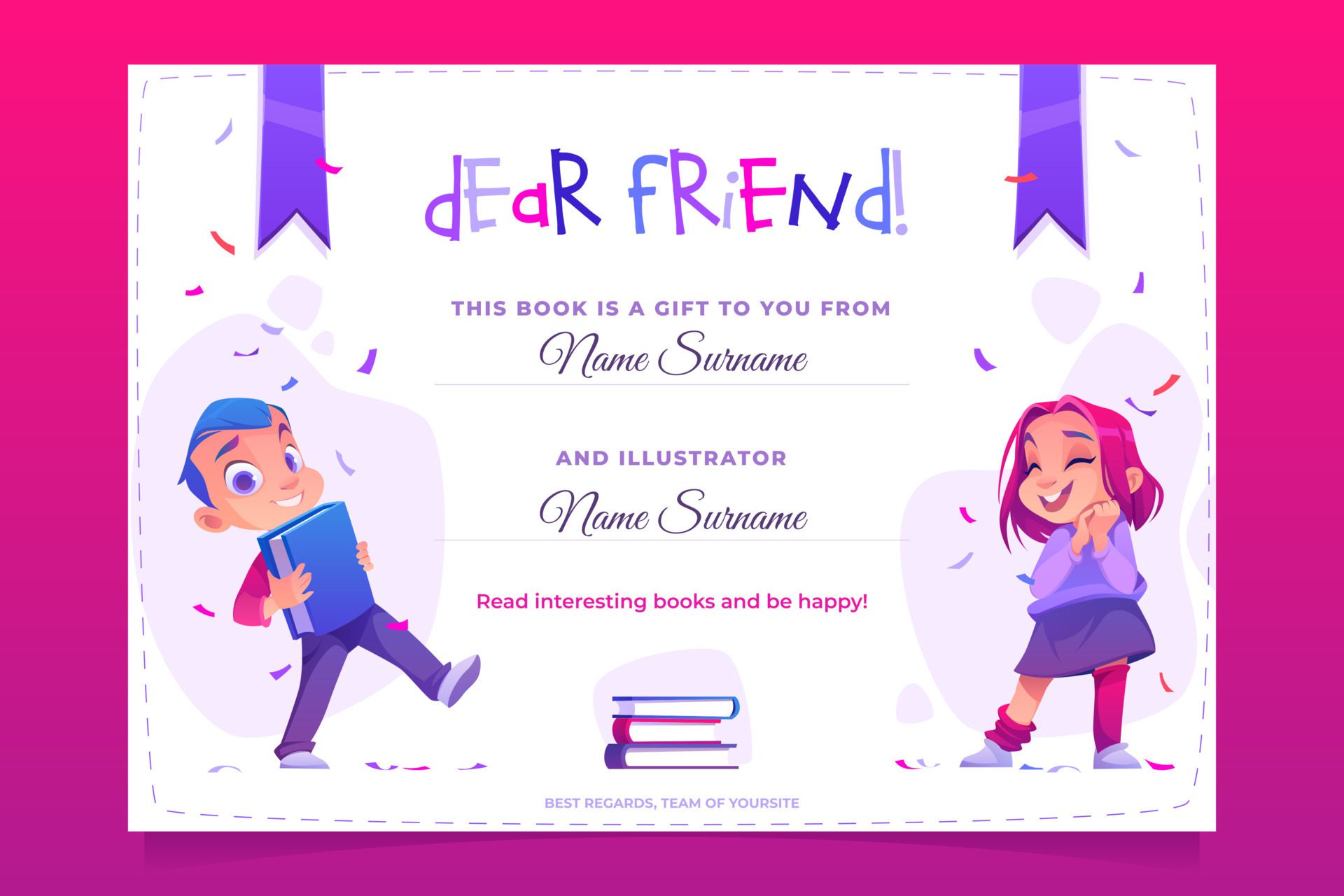 Gift book banner, present card to child, flyer Free Vector