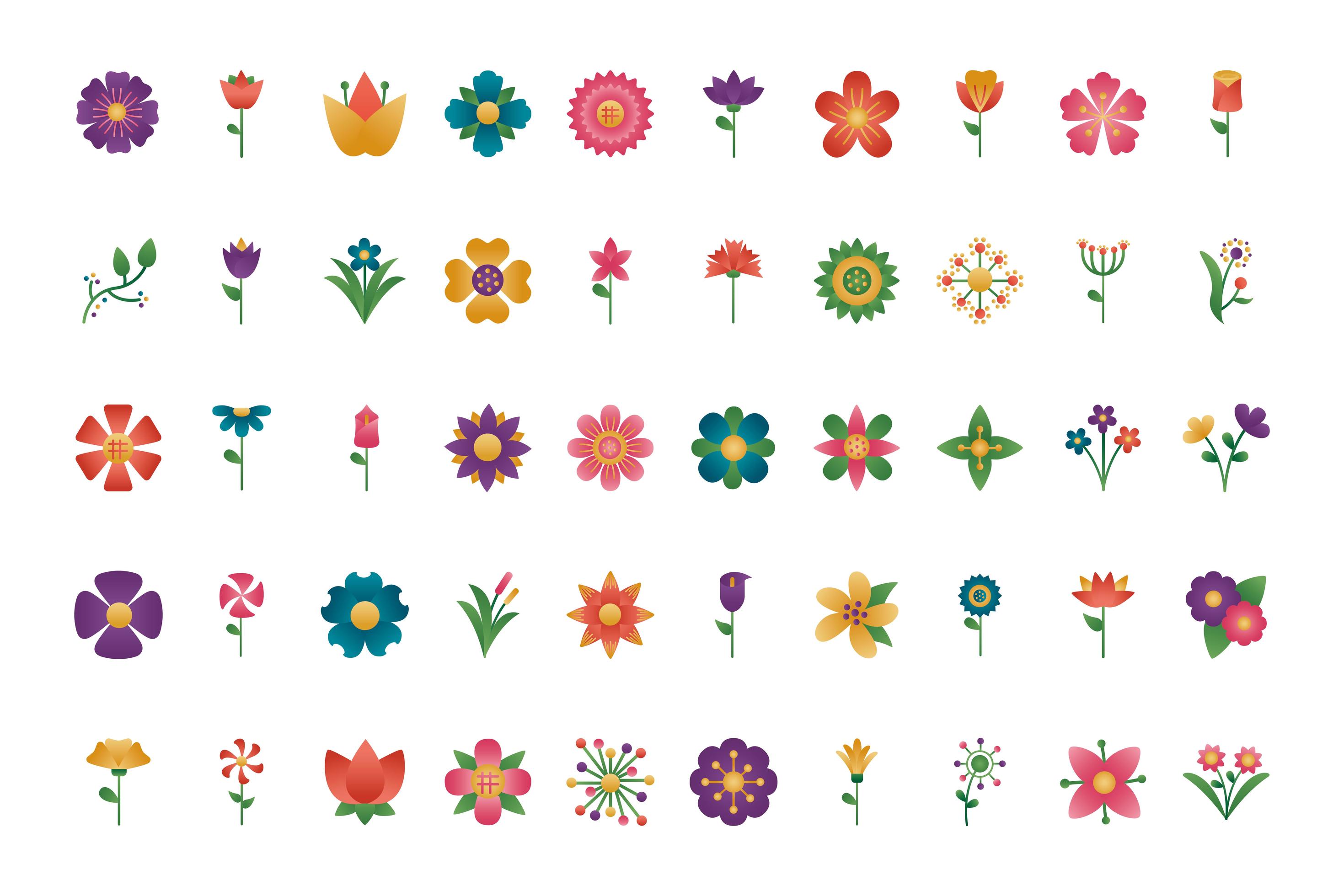 bundle of flowers degradient style icons Stock Free