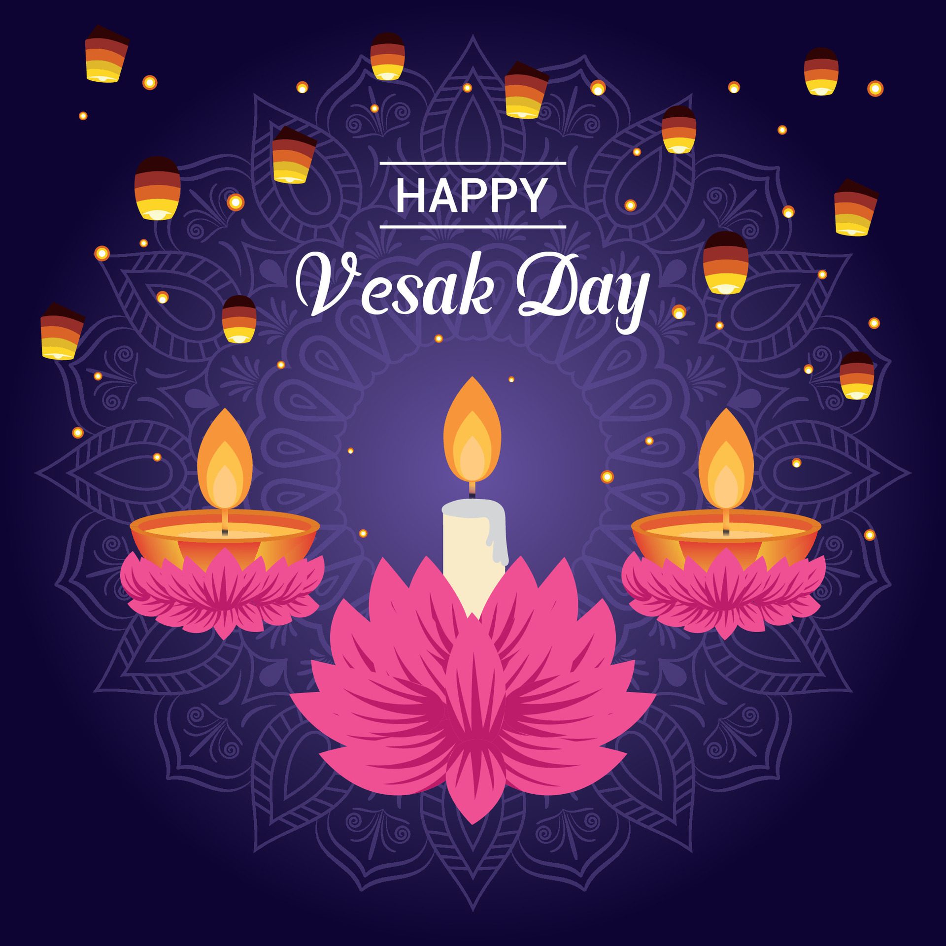 Flat vesak day illustration festival celebration social media post and vesak day Banner Free Vector