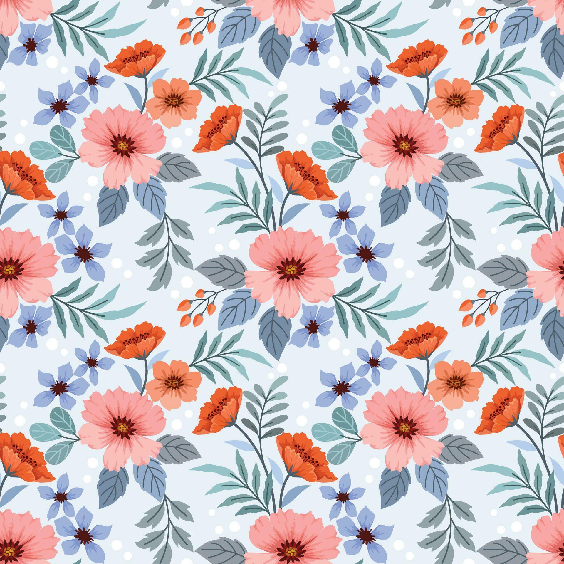 Beautiful flowers and leaf seamless pattern for fabric textile wallpaper. Stock Free