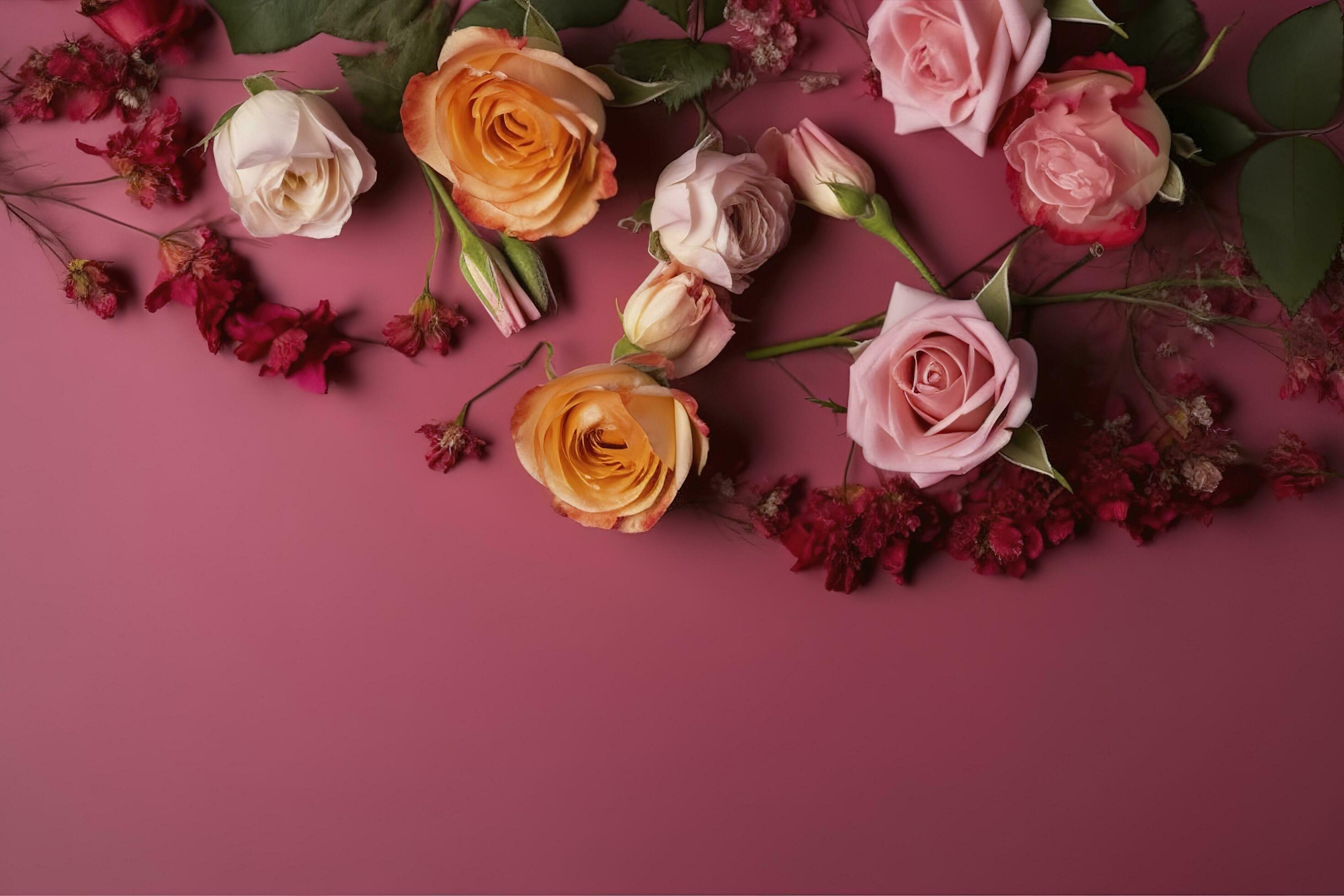 Roses Flower Arrangement, Copy Space, Flat Lay , generate ai Stock Free