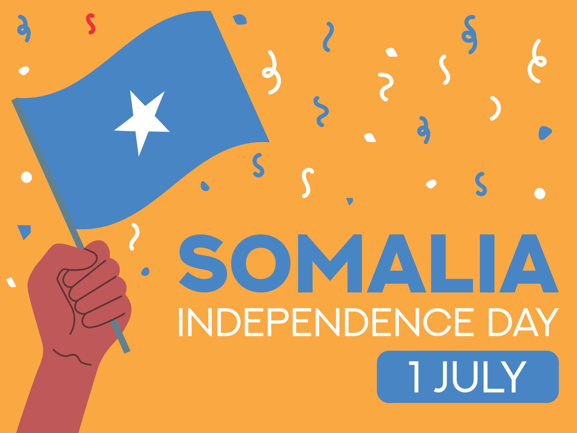 somalia independence day 1 July. somalia flag in hand. Greeting card, poster, banner template Free Vector