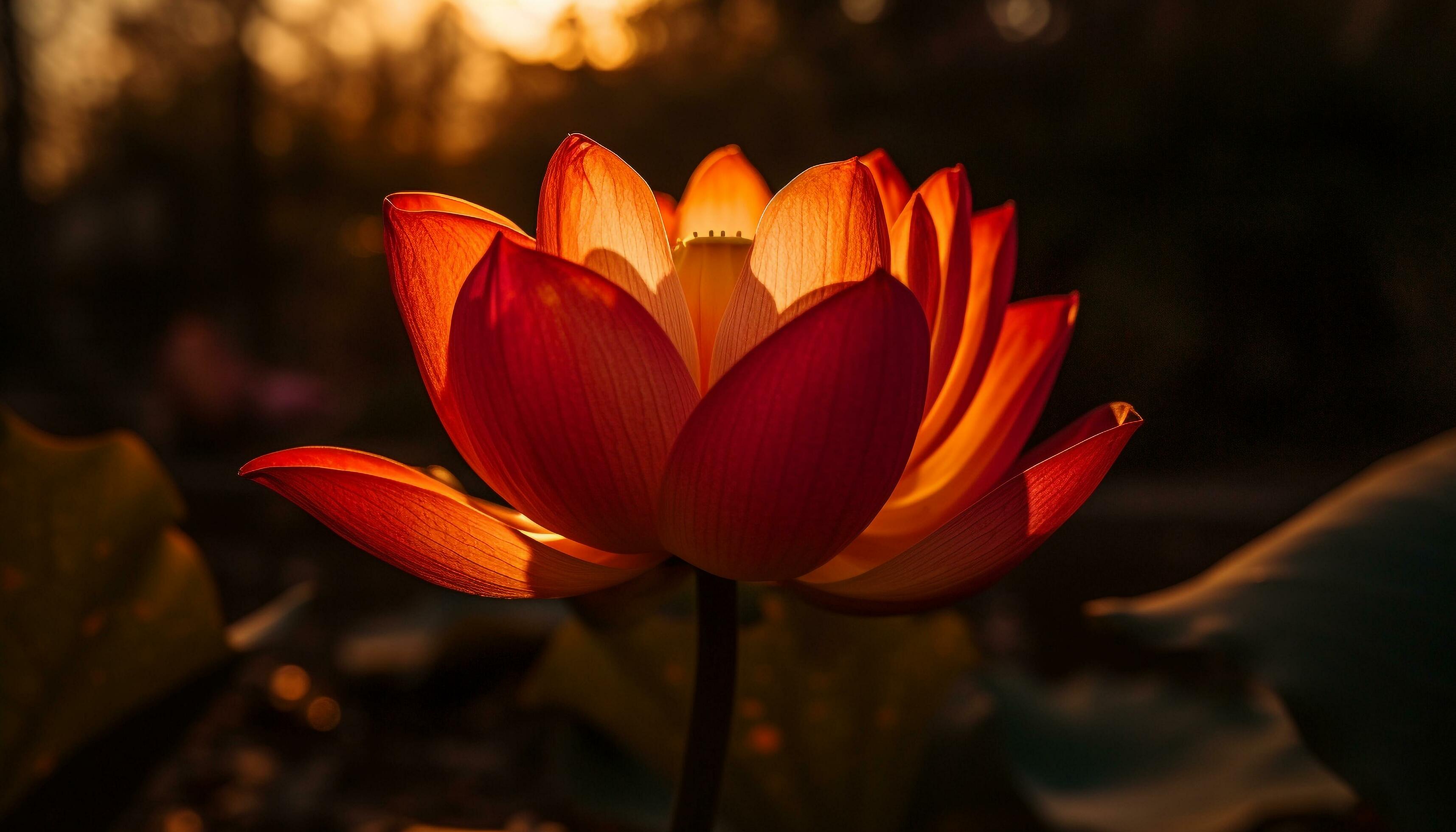 Lotus flower blooms in tranquil pond water generated by AI Stock Free