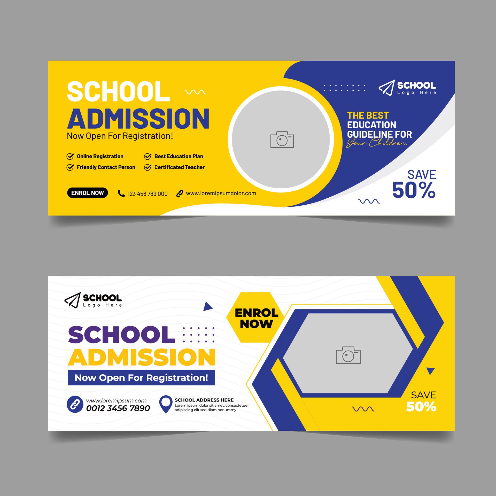 Back to school admission social media cover design and higher education banner template Free Vector