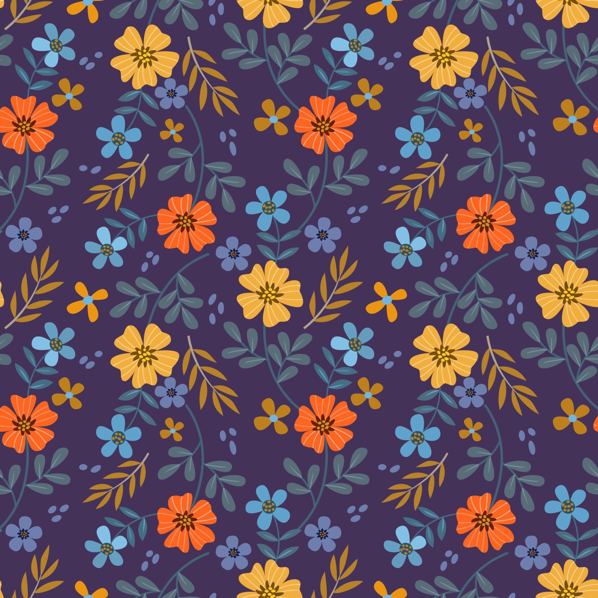 Colorful flowers on purple color seamless pattern. Stock Free