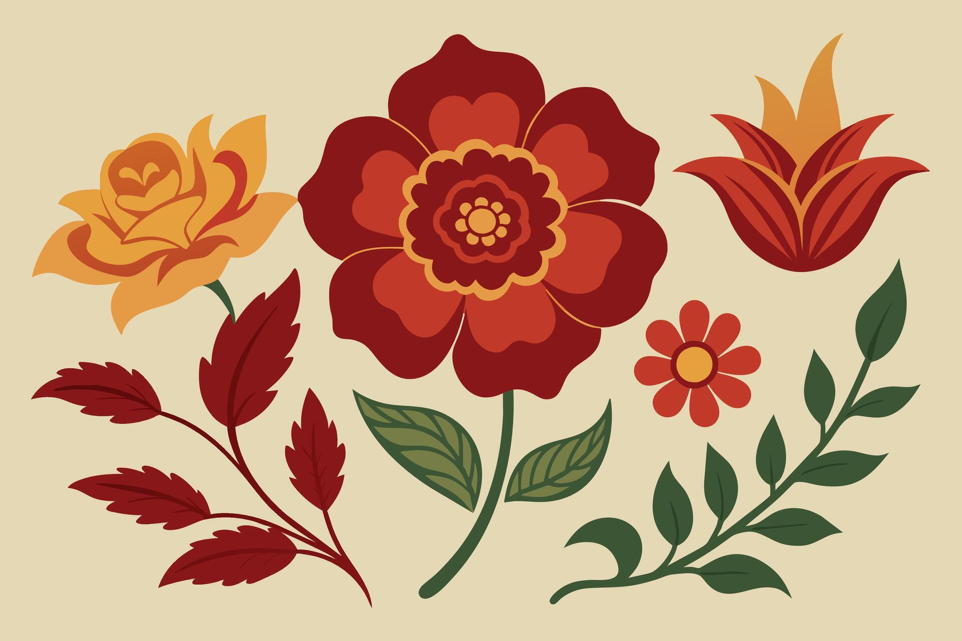 Vintage Detailed Flower Vectors Stock Free