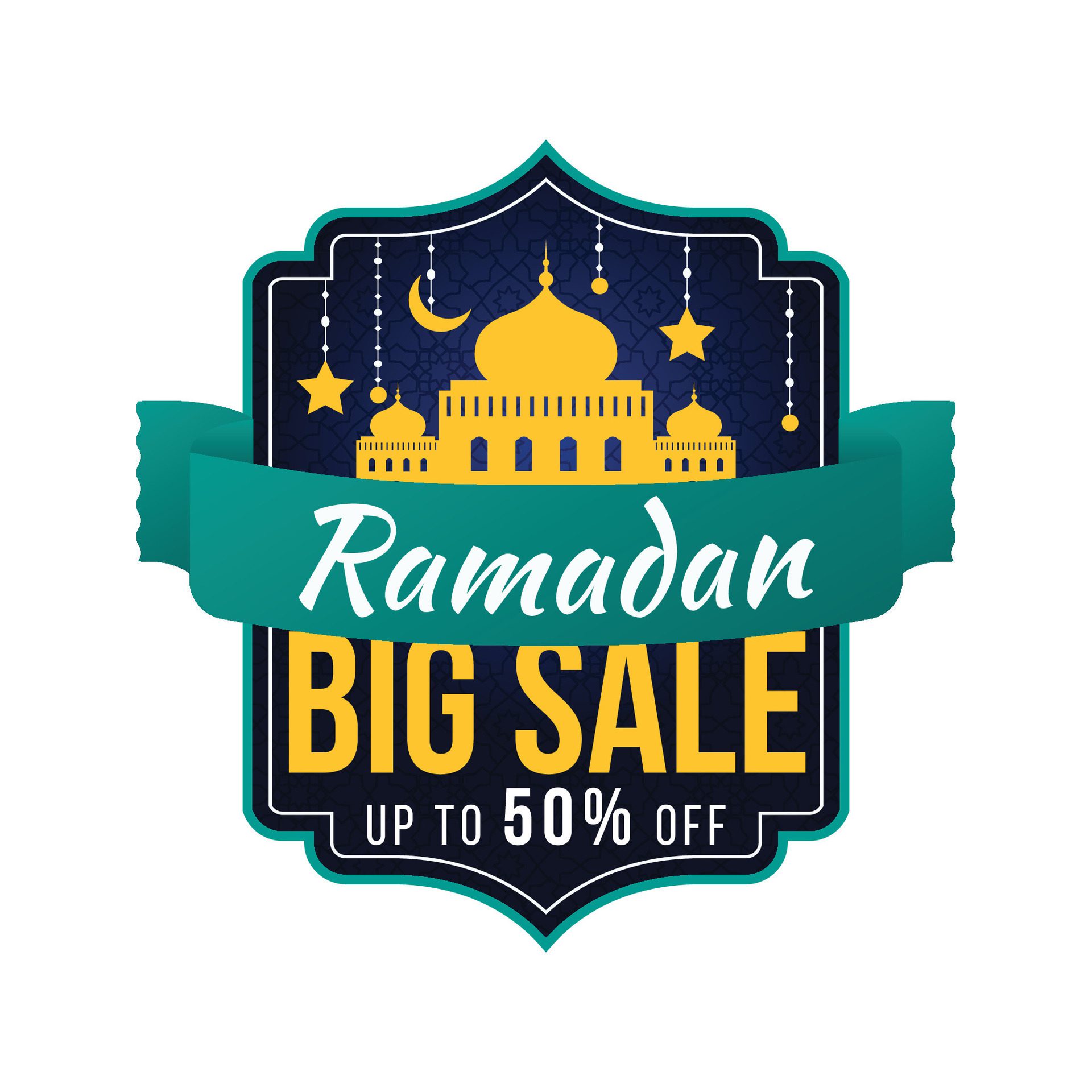 Ramadan banner sale, sticker, tag, discount, label, Big Sale, Mega Sale, New Sale Free Vector