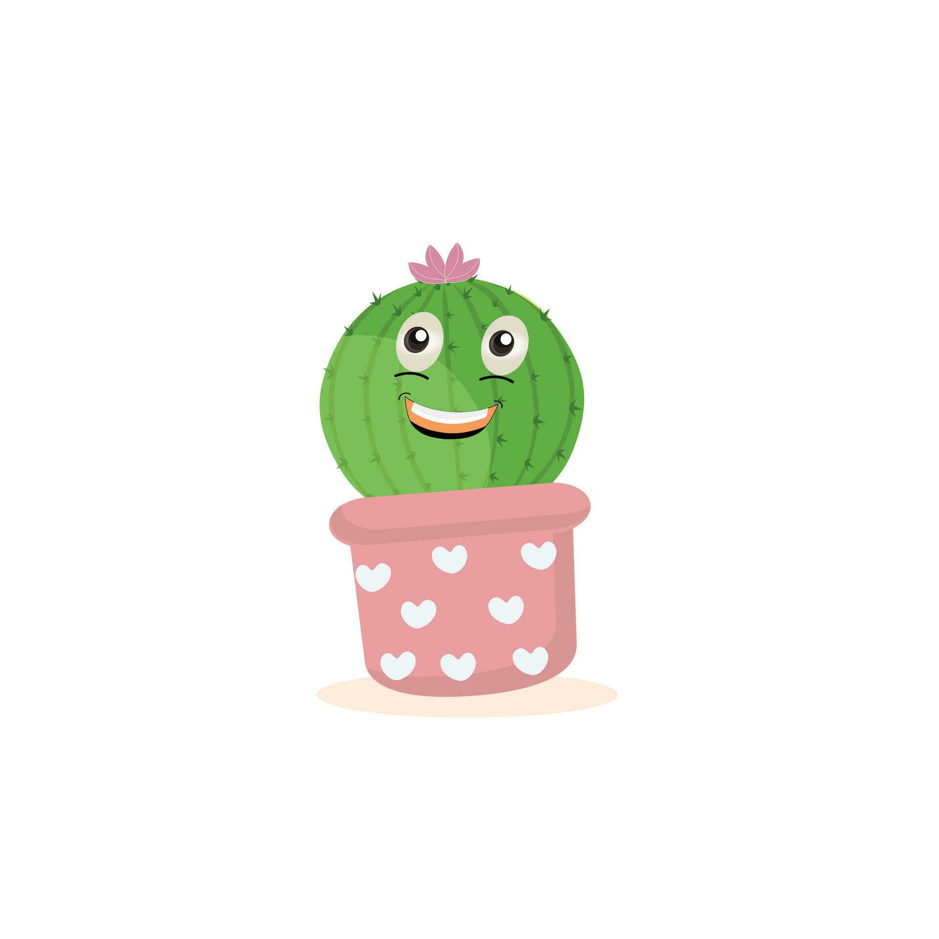 Cartoon cute cactus mascot, Potted cactus characters sett, funny cacti in flower pot with different emotions vector Illustrations on a white background Stock Free and Free SVG