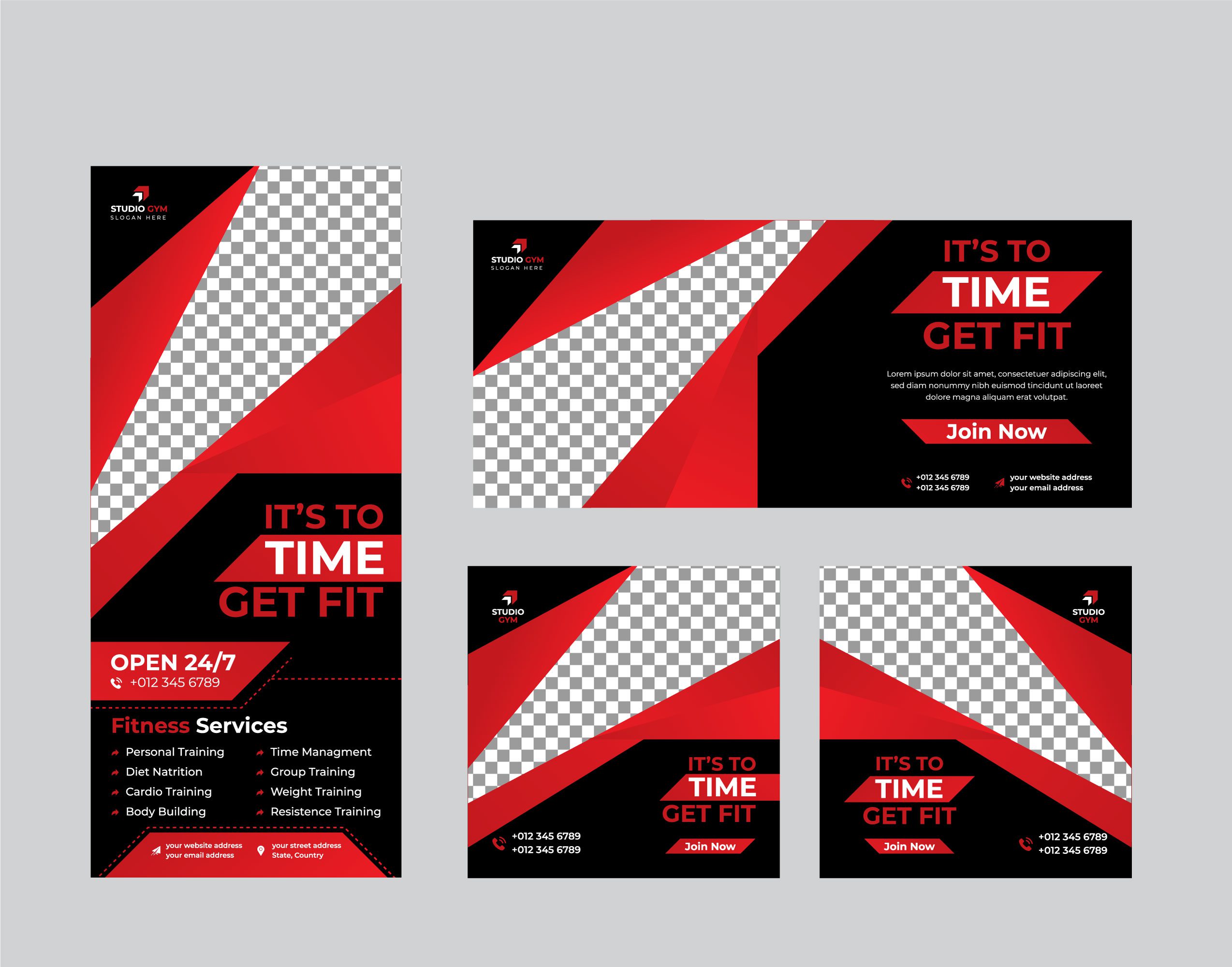 Red Fitness GYM Banner Modern Template Free Vector