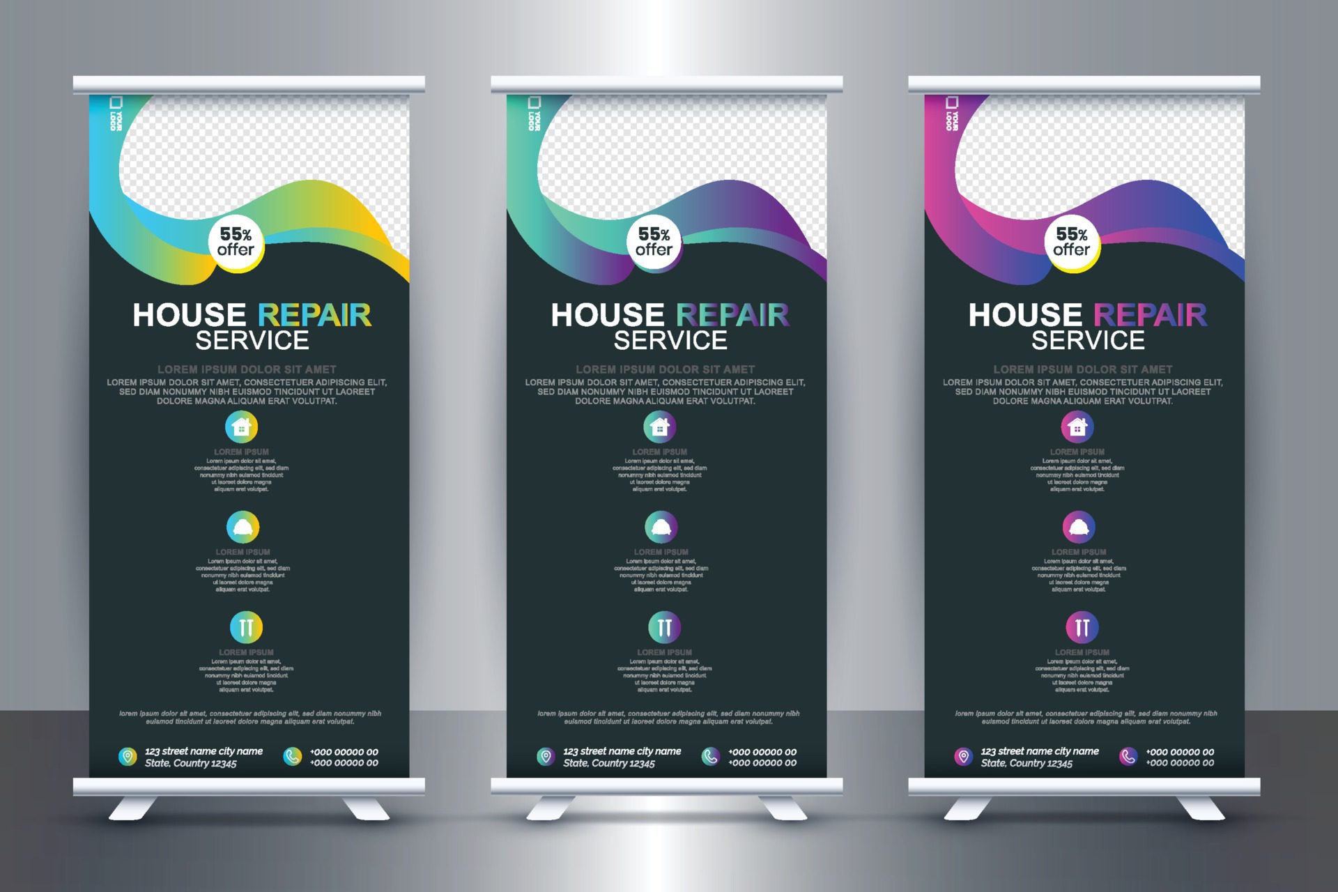 Free Real Estate Roll-Up Banner Design for Real Estate Company with Vector Free Vector