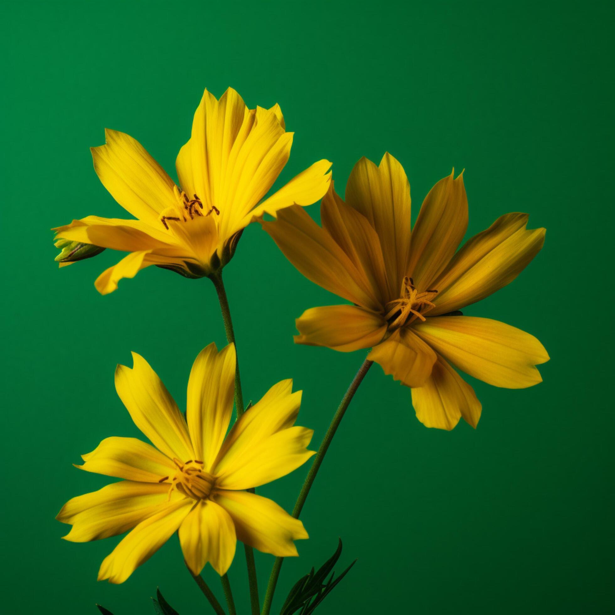 Yellow flowers on a green background Stock Free