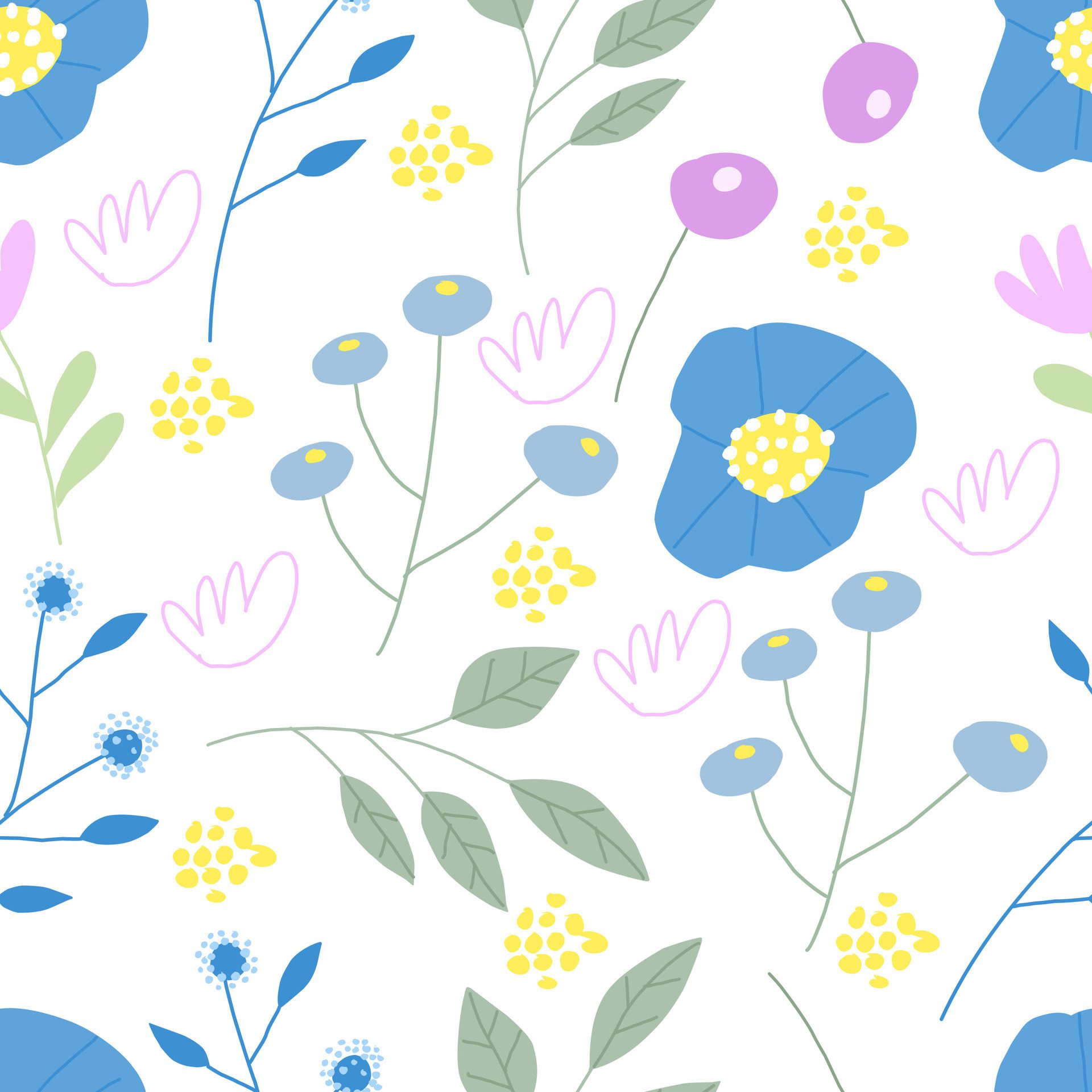 Cute Blue Abstract Flower Seamless Pattern Free Vector