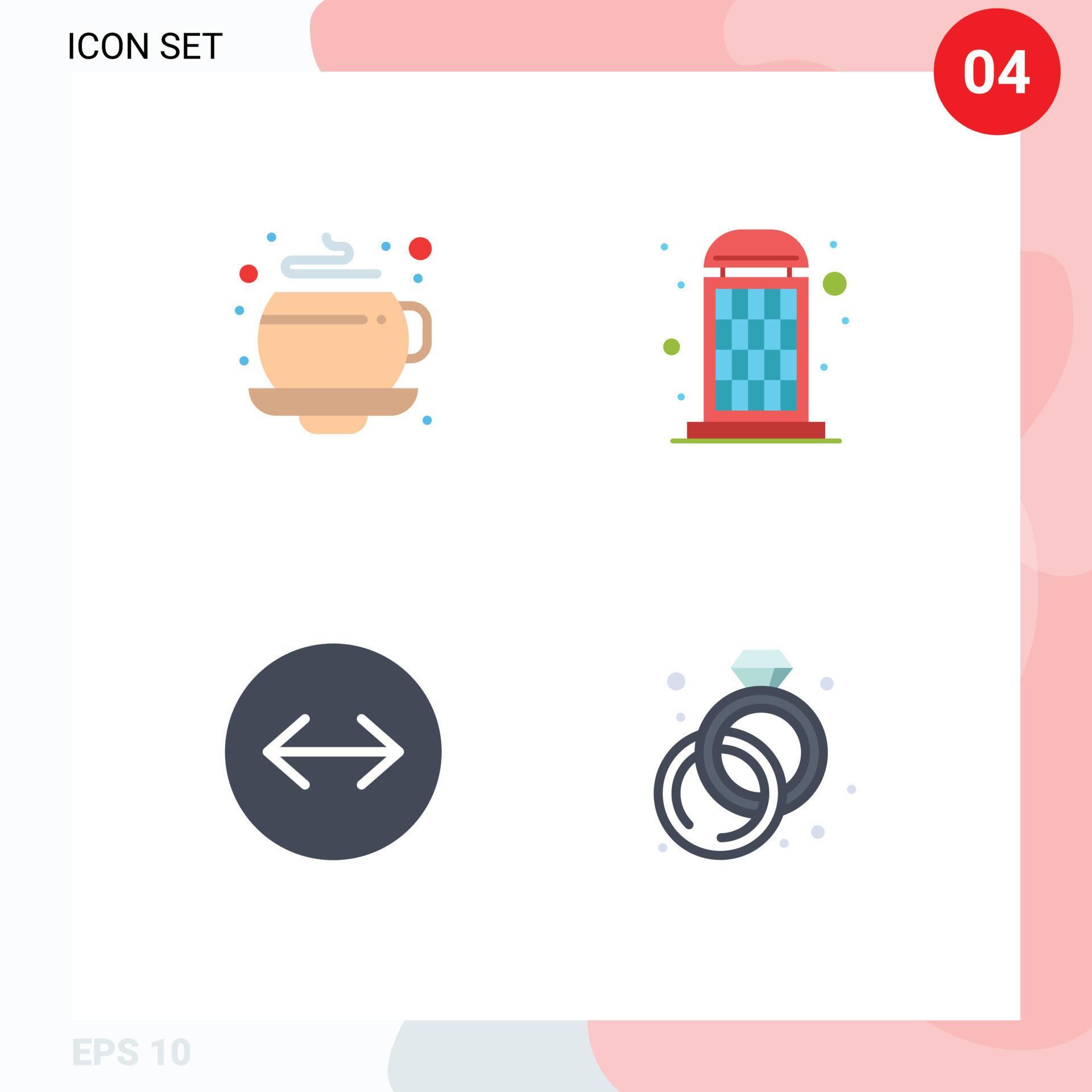 Set of 4 Vector Flat Icons on Grid for coffee swipe arrows booth call jewelry Editable Vector Design Elements Stock Free