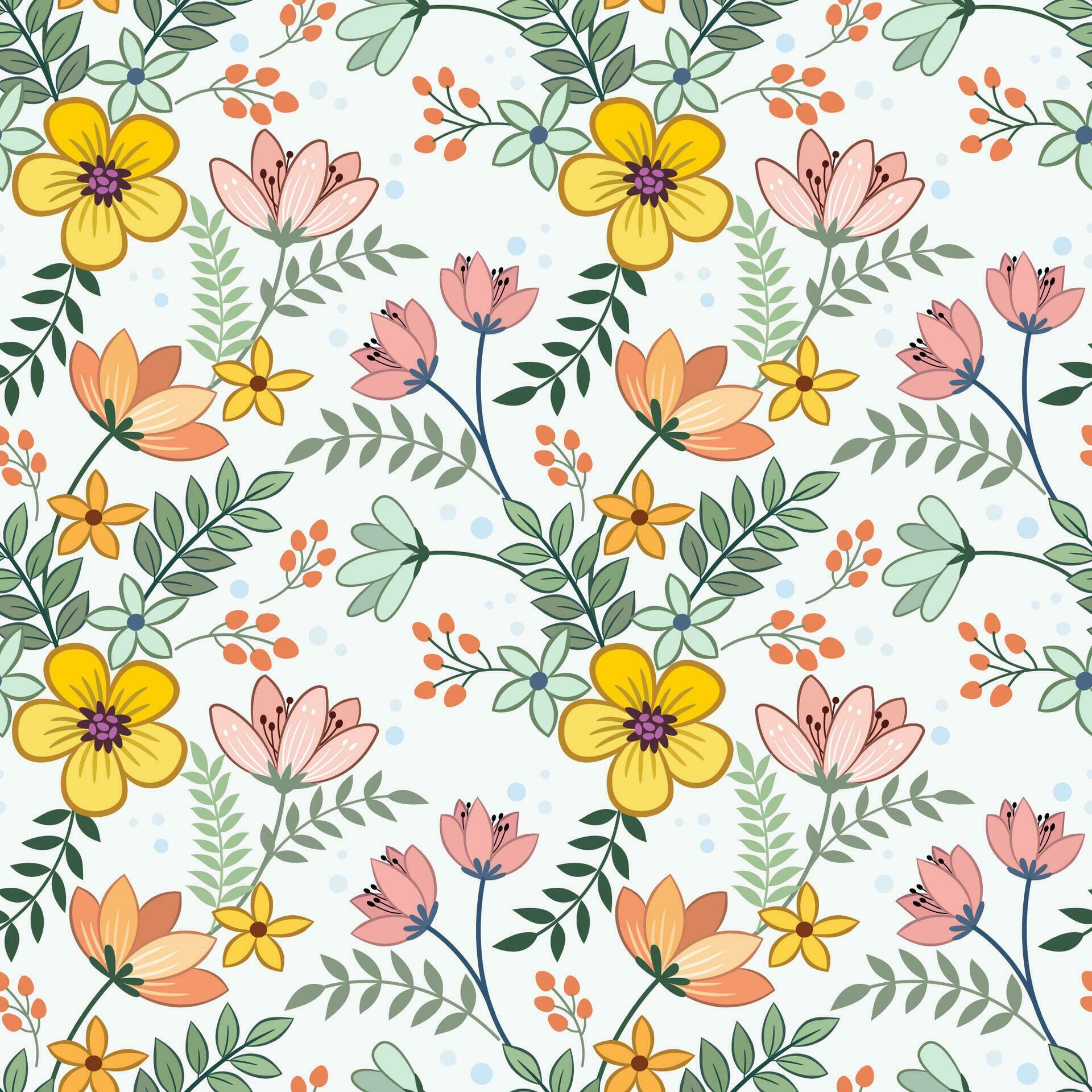 Beautiful flowers and leaf seamless pattern for fabric textile wallpaper. Stock Free