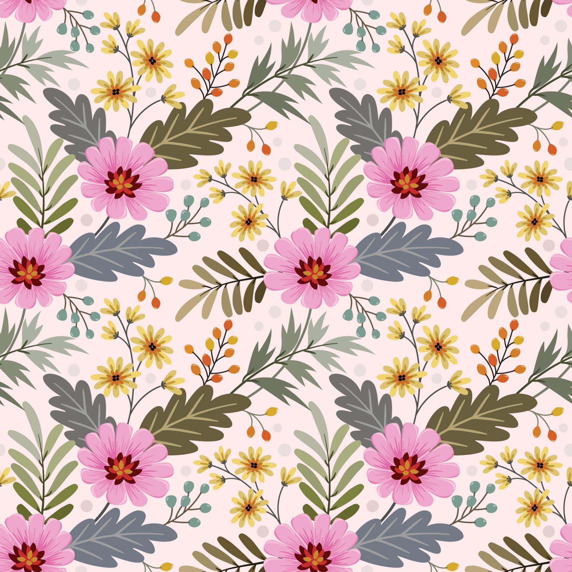 Colorful hand draw flowers seamless pattern. Stock Free