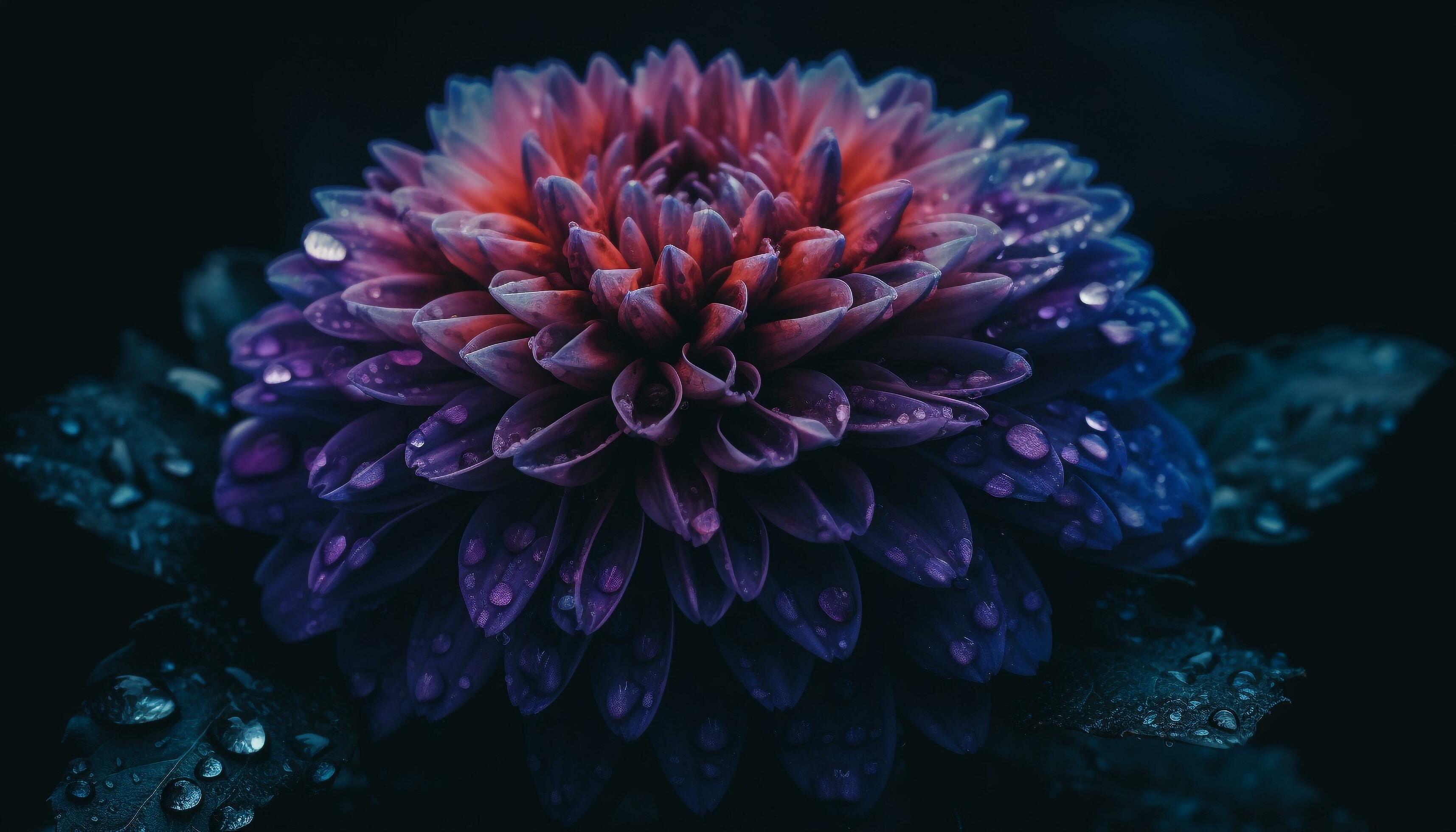 Purple flower head, macro close up, wet petal, beauty in nature generated by AI Stock Free