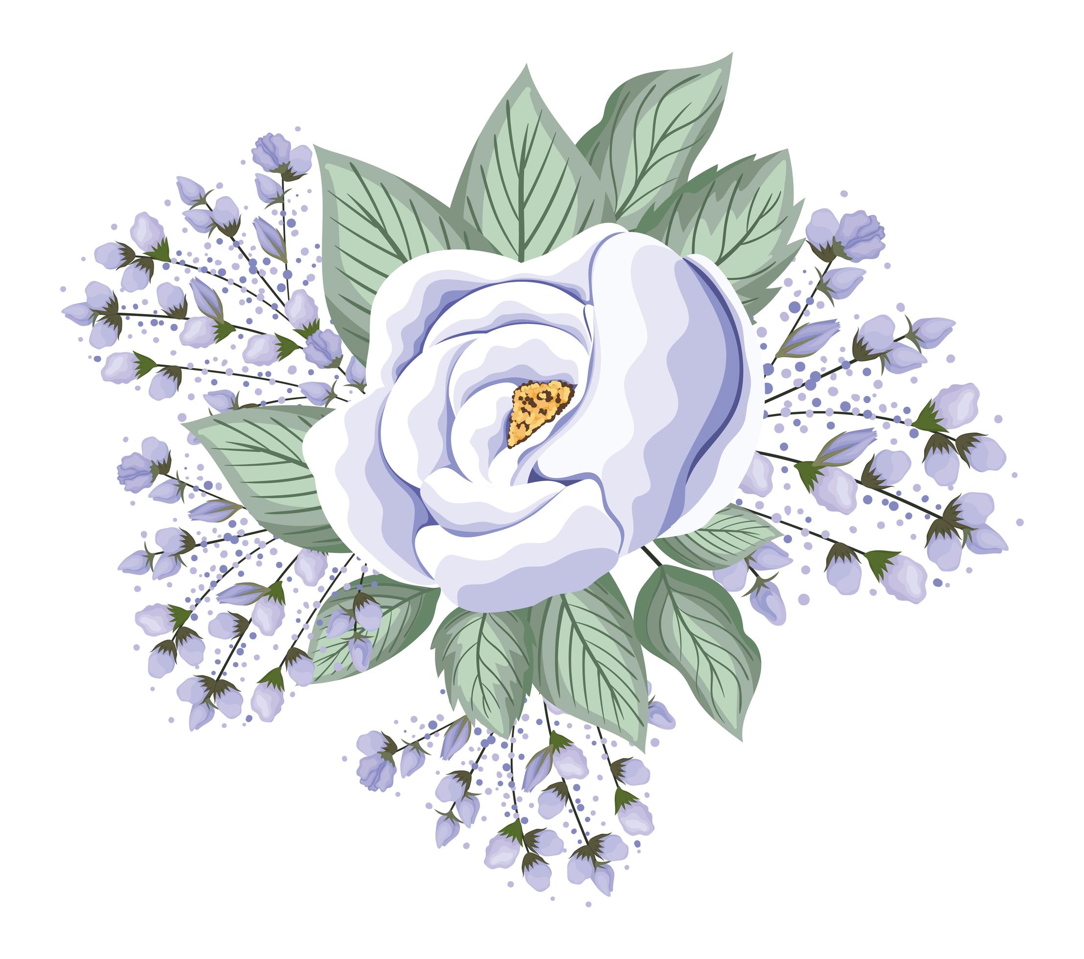 White rose flower with buds and leaves painting Stock Free