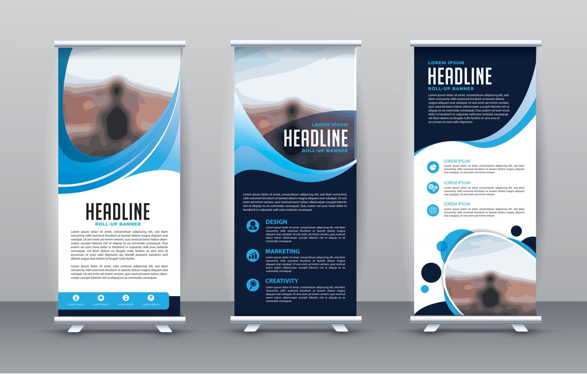 roll up design template for banner advertising Free Vector