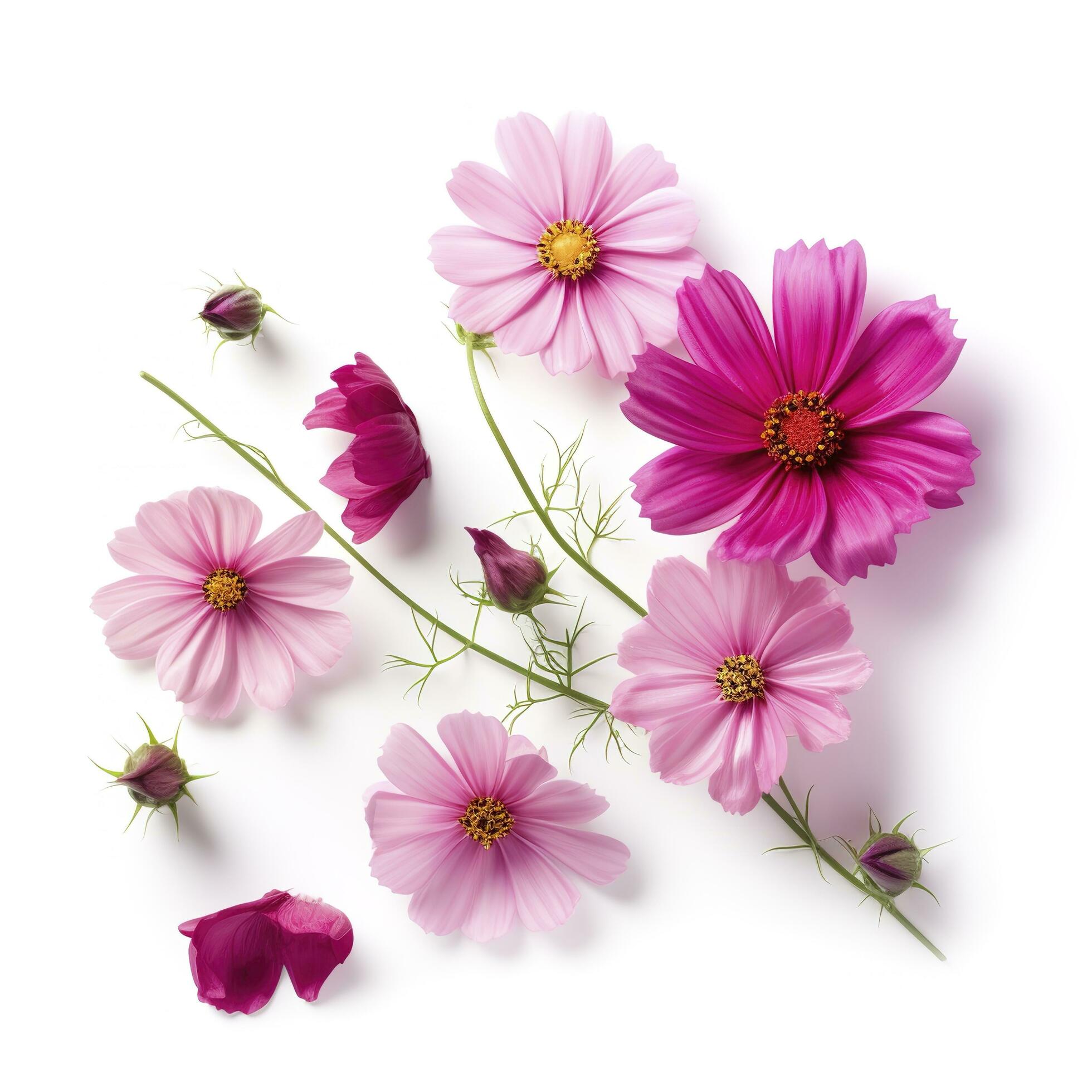 Pink flowers isolated on white background, generate ai Stock Free