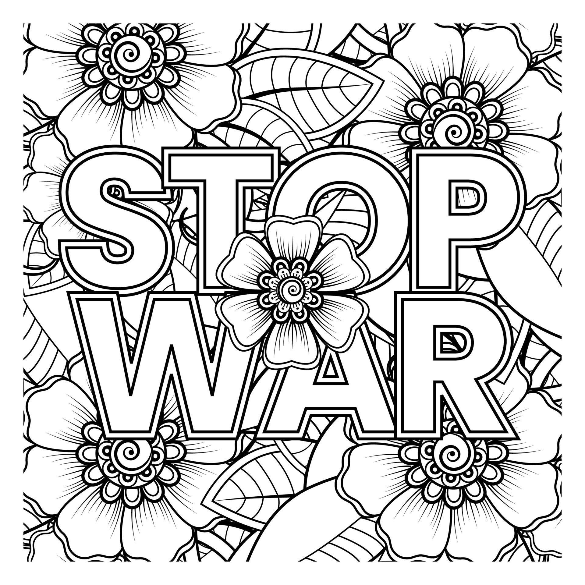 No war and stop war banner or card template with mehndi flower Stock Free