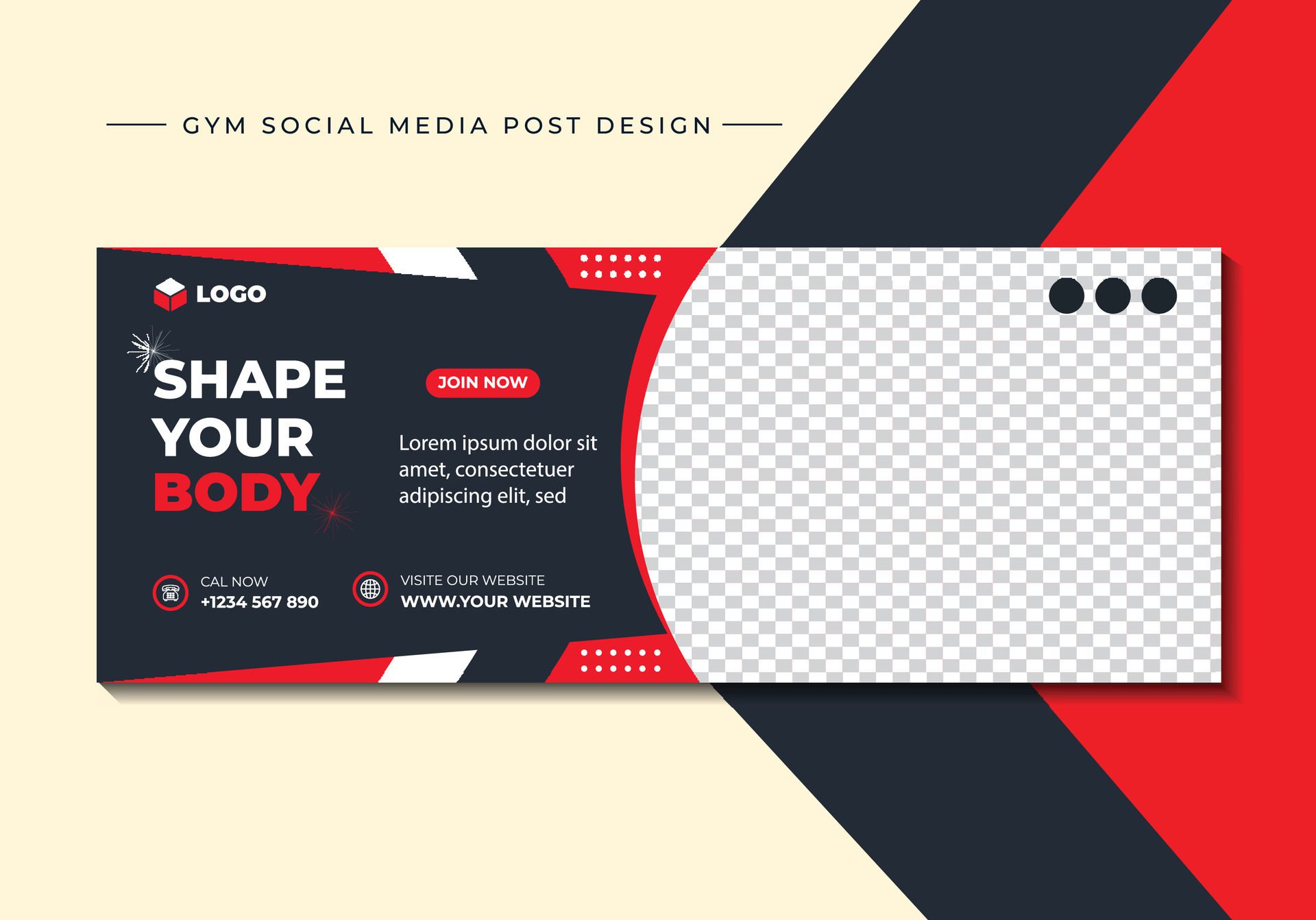 Gym, fitness, and sports social media post template design. Usable for social media, banner, and website. Free Vector