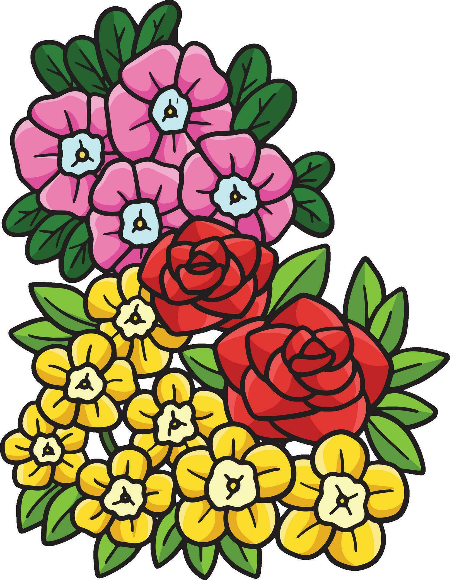 Spring Bouquet Flowers Cartoon Colored Clipart Stock Free