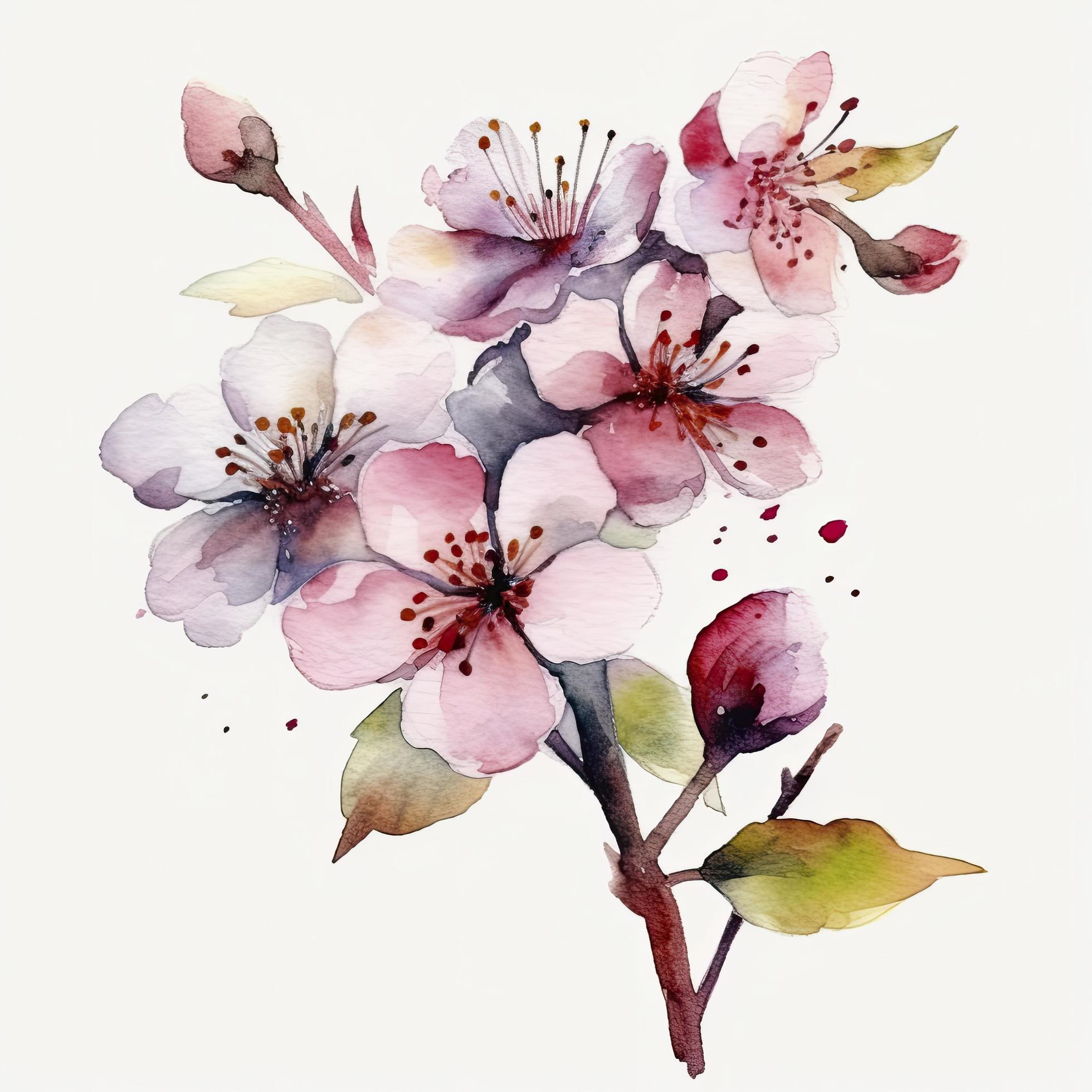 free cherry blossom flowers water color, pastel color with white background, generat ai Stock Free