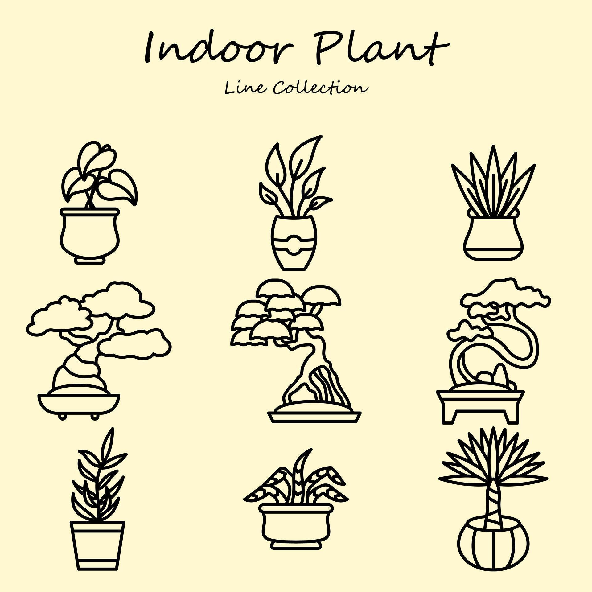 Indoor Plant Editable Icons Set Line Style. Plant, Bonsai, Flower, Leaf, Indoor, Home. Outline Collection Stock Free