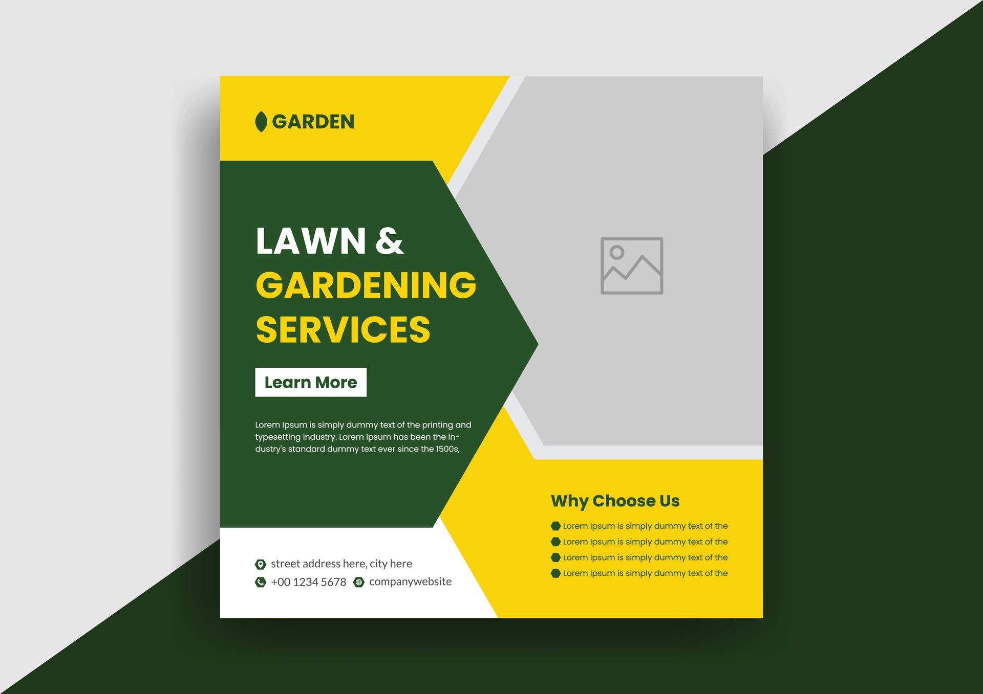 Lawn Mower Garden or Landscaping Service Social Media Post and Web Banner Template Design Free Vector