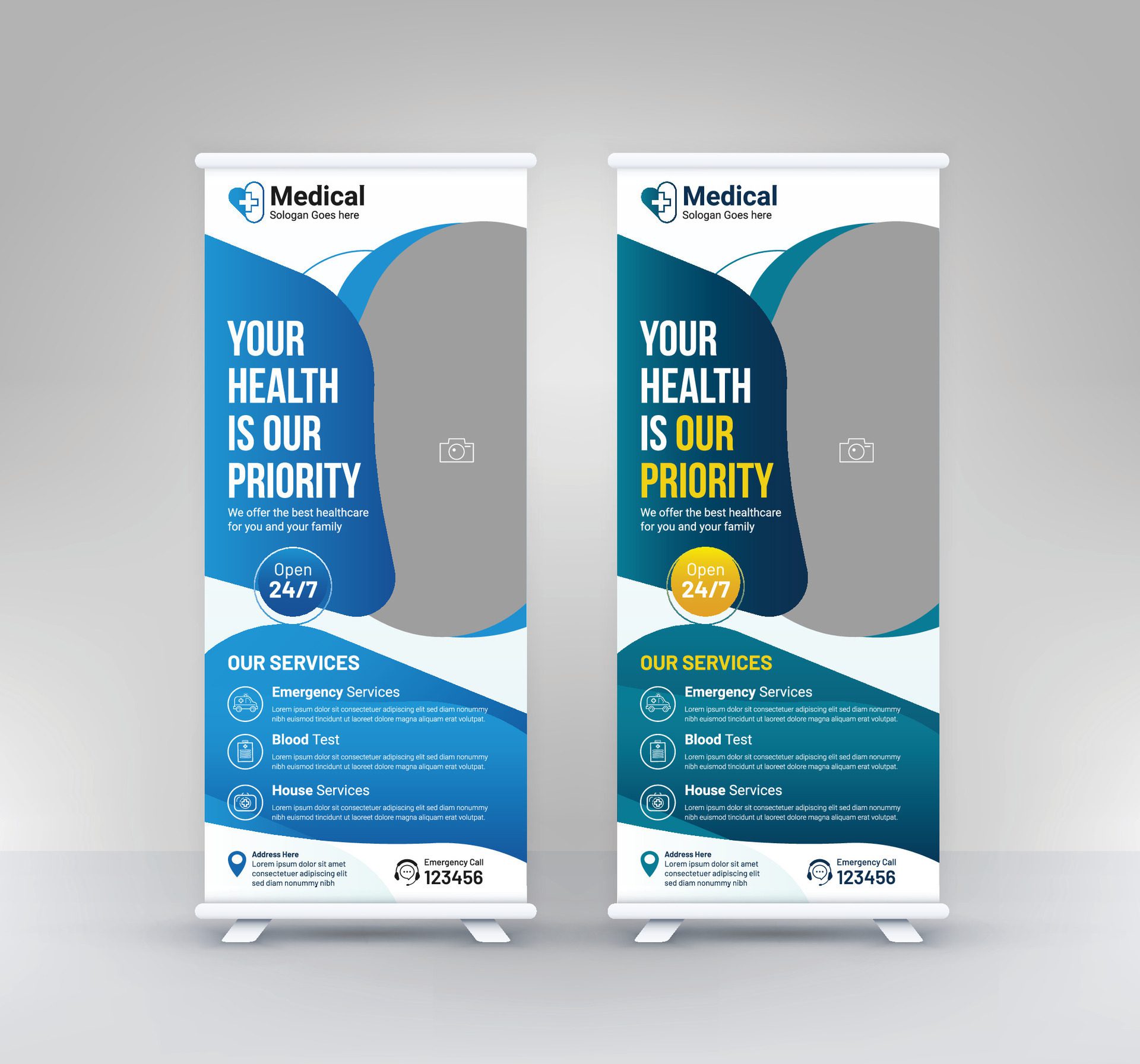 professional roll up medical healthcare stand banner template Free Vector