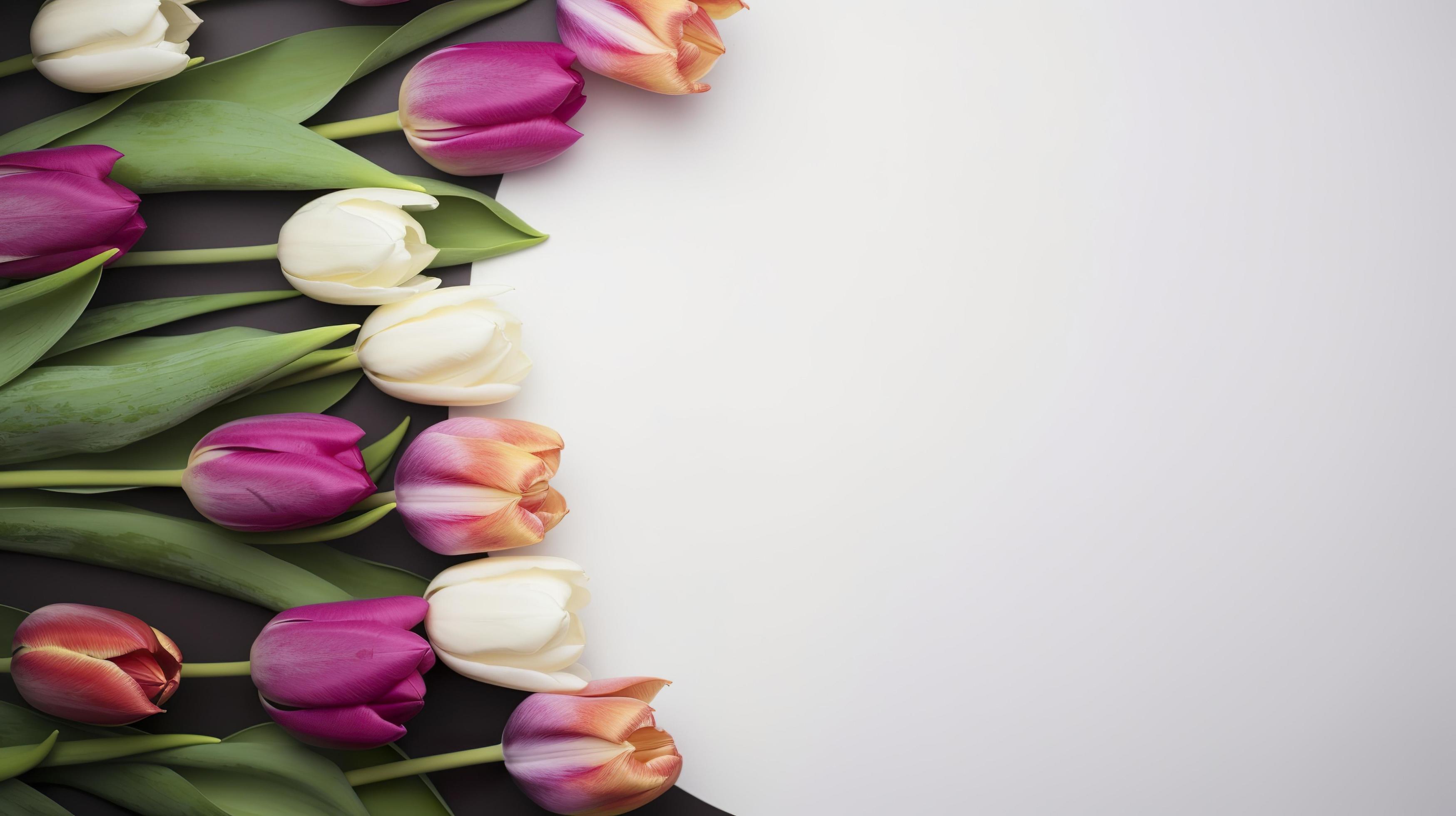 Top view tulips flowers, generat ai Stock Free