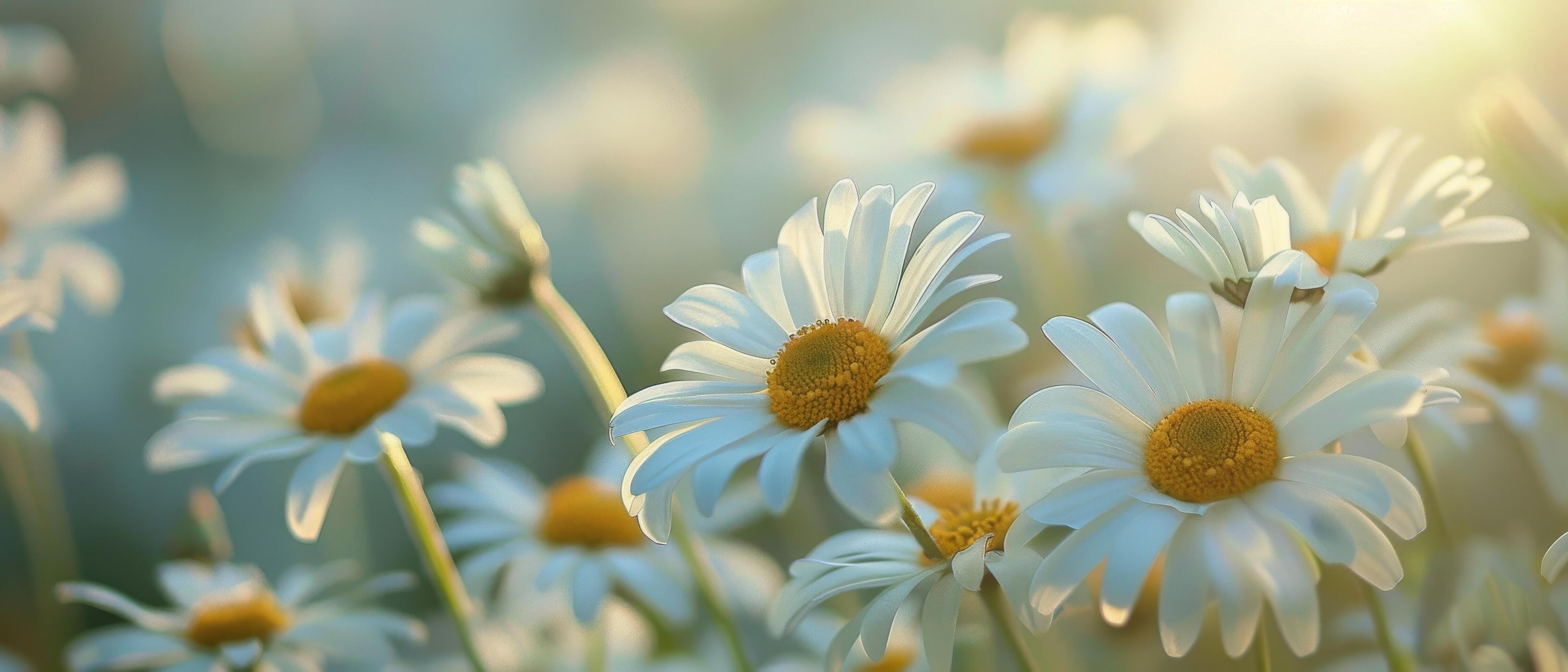 A Field of Daisies With Sun Setting in Background Stock Free