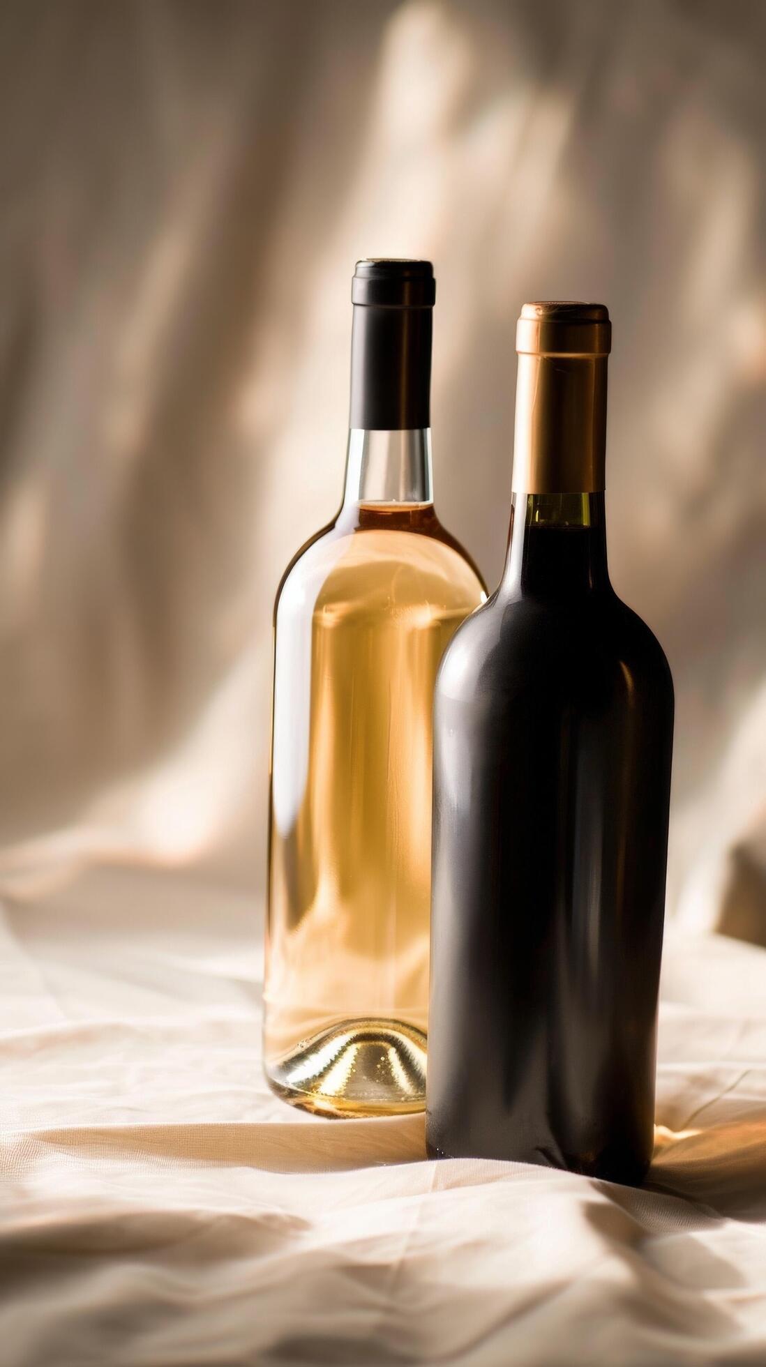 Elegant Wine Bottles On Crumpled Cloth Stock Free