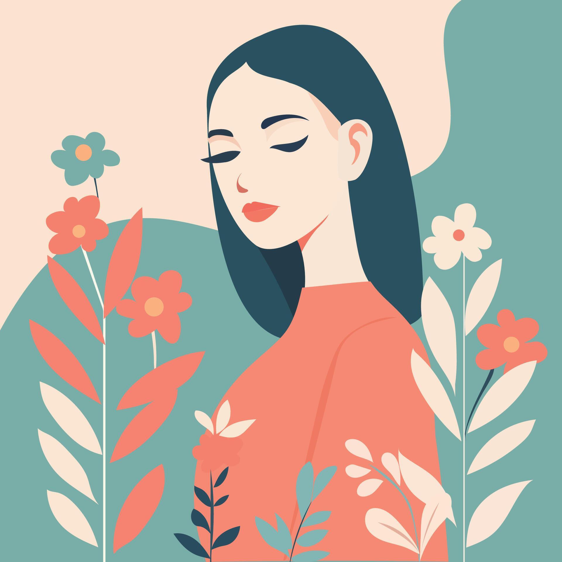 Illustrations Women with flower’s Stock Free