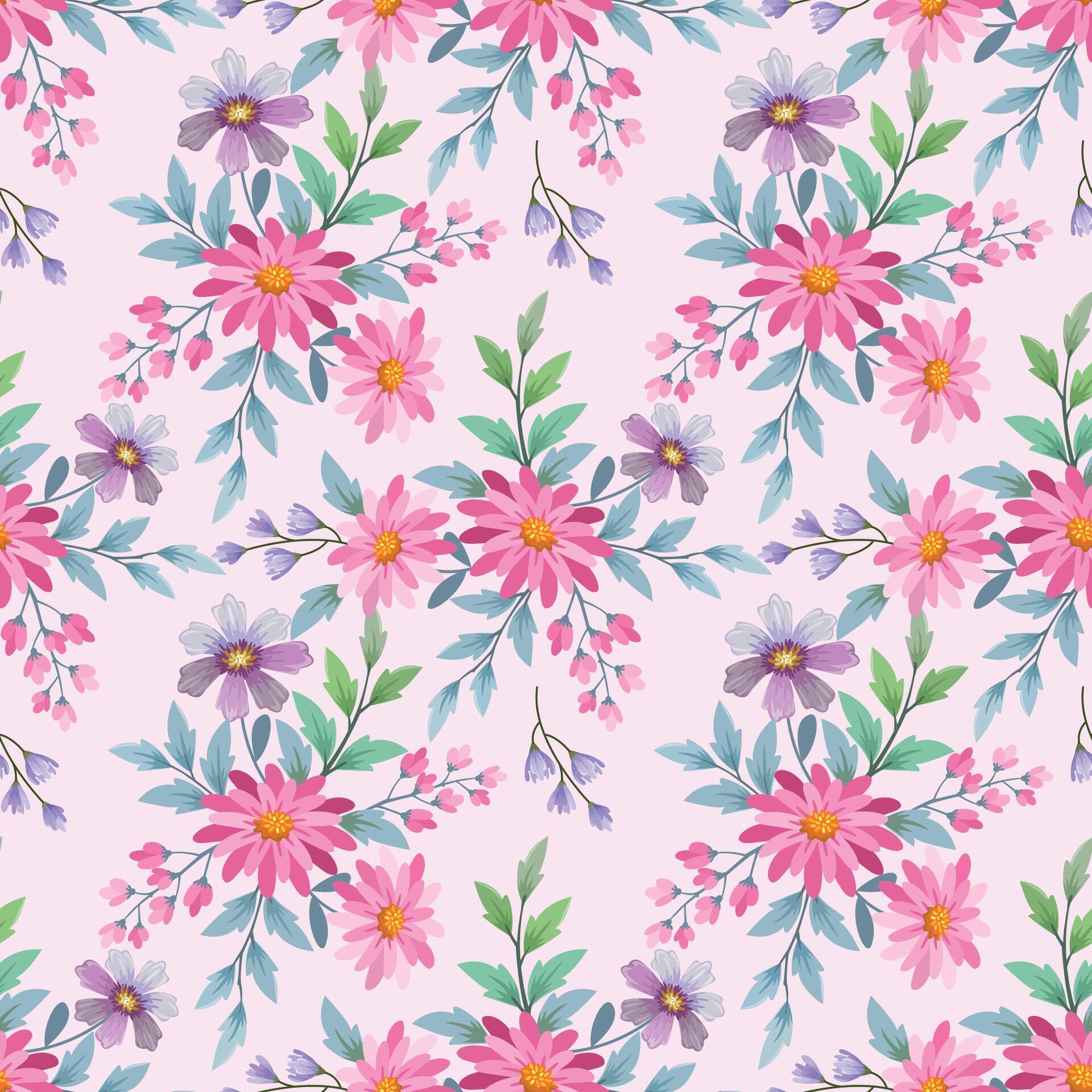 Colorful hand draw flowers seamless pattern. Stock Free