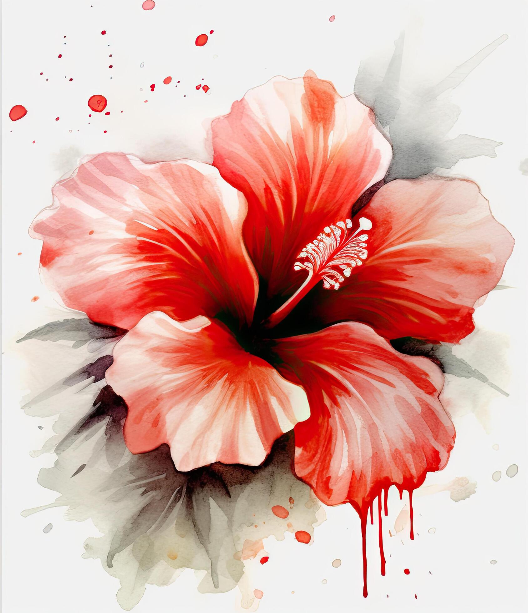 Red watercolor hibiscus flower. Illustration Stock Free