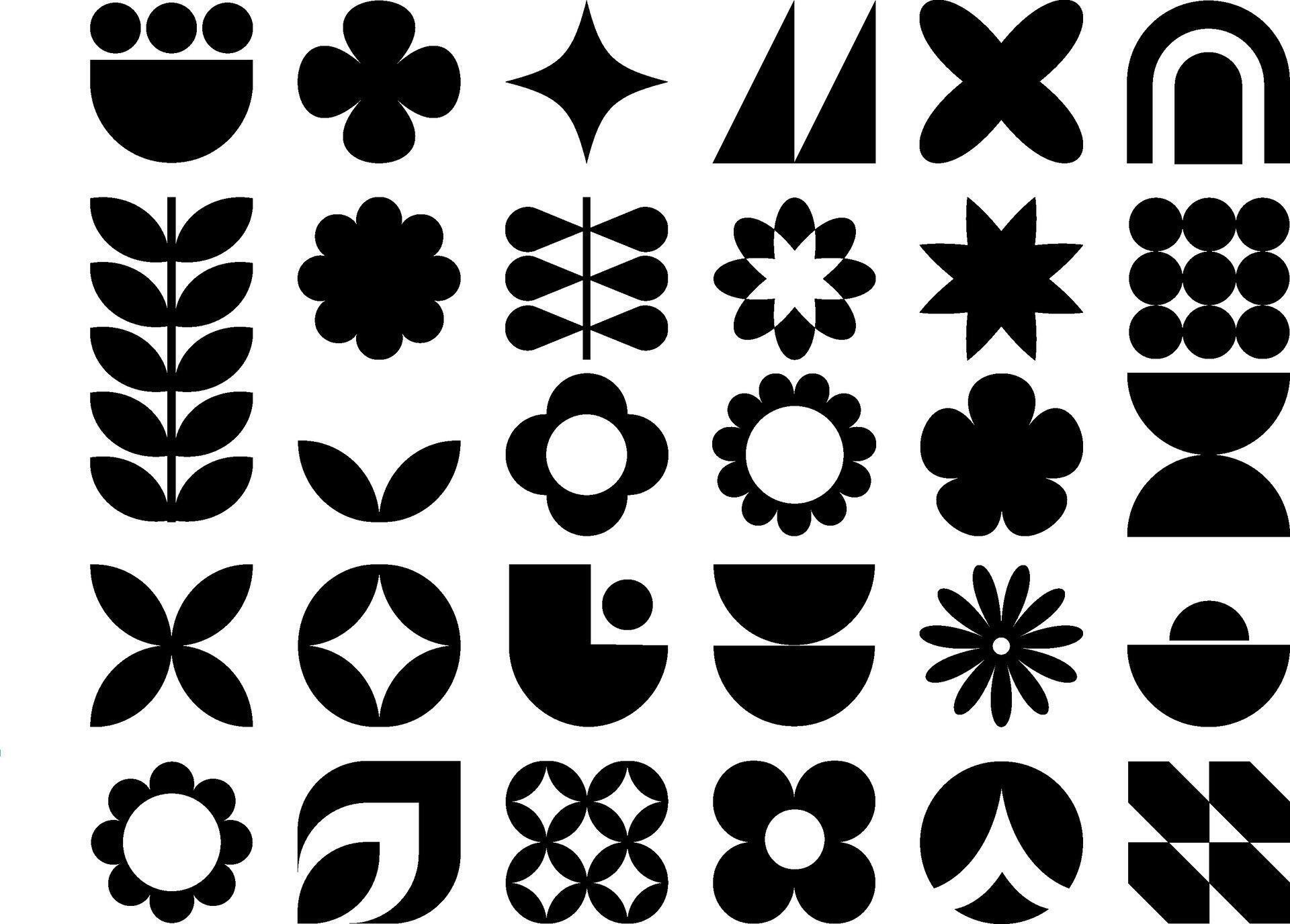 Vector set of black brutalist bauhaus geometric shapes. Trendy abstract minimalist figures, stars, flowers, circles. Modern design elements Stock Free