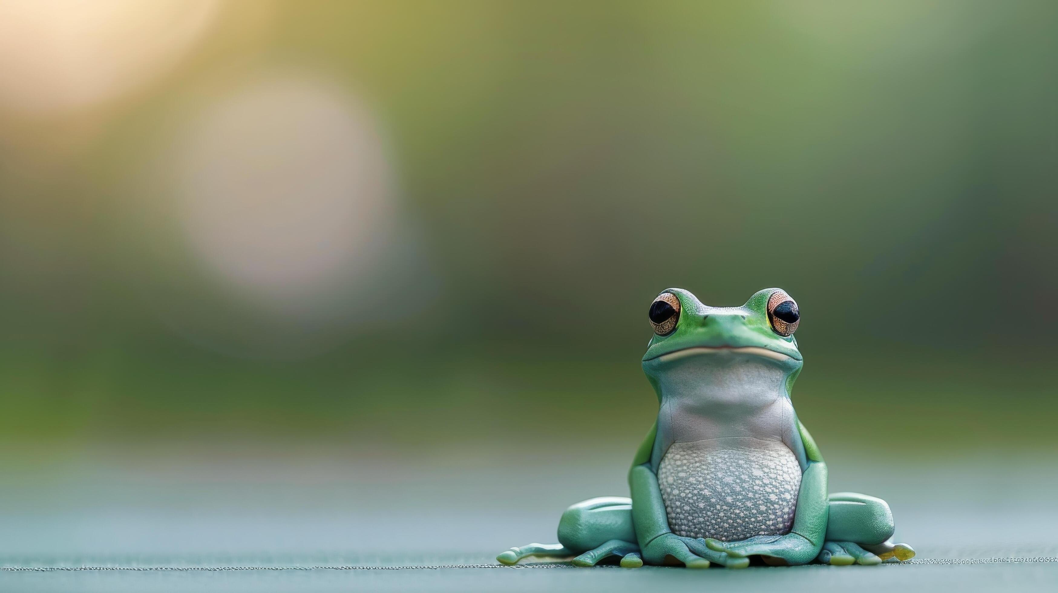 Green Frog Sitting Calmly on a Bright Surface With Soft Background Light Stock Free