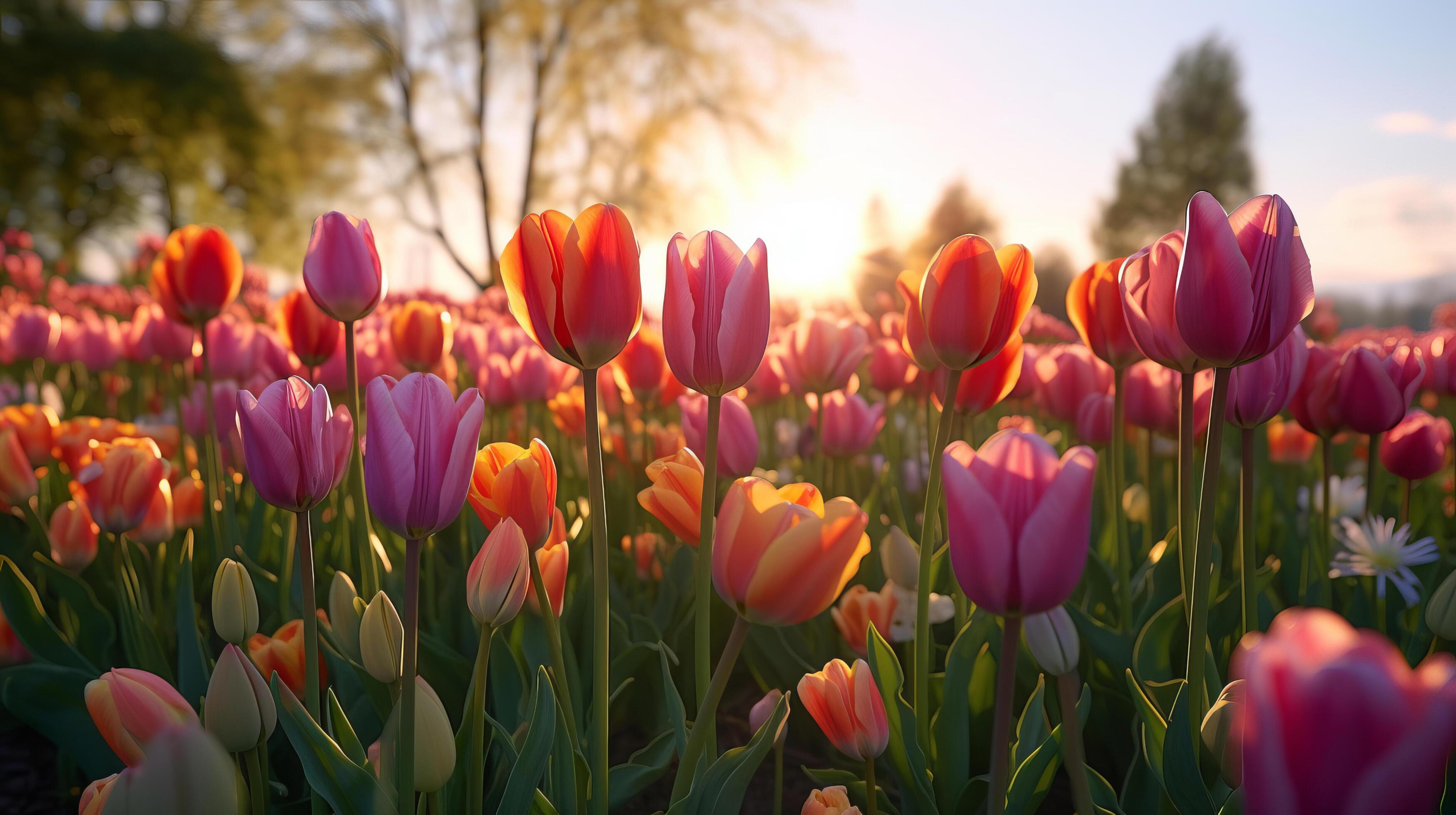 Tulips flower field. Illustration Stock Free