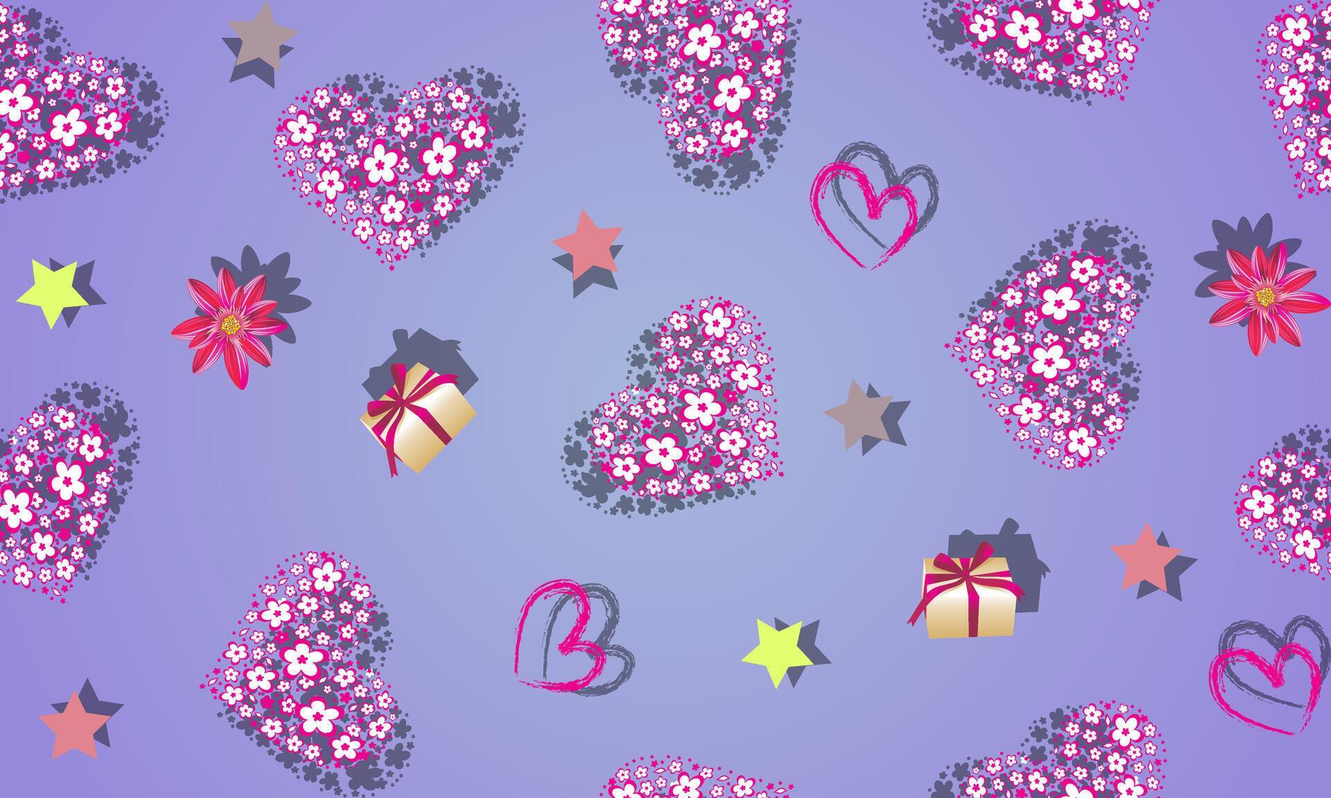 Seamless pattern with heart shape flower on blue background. Stock Free