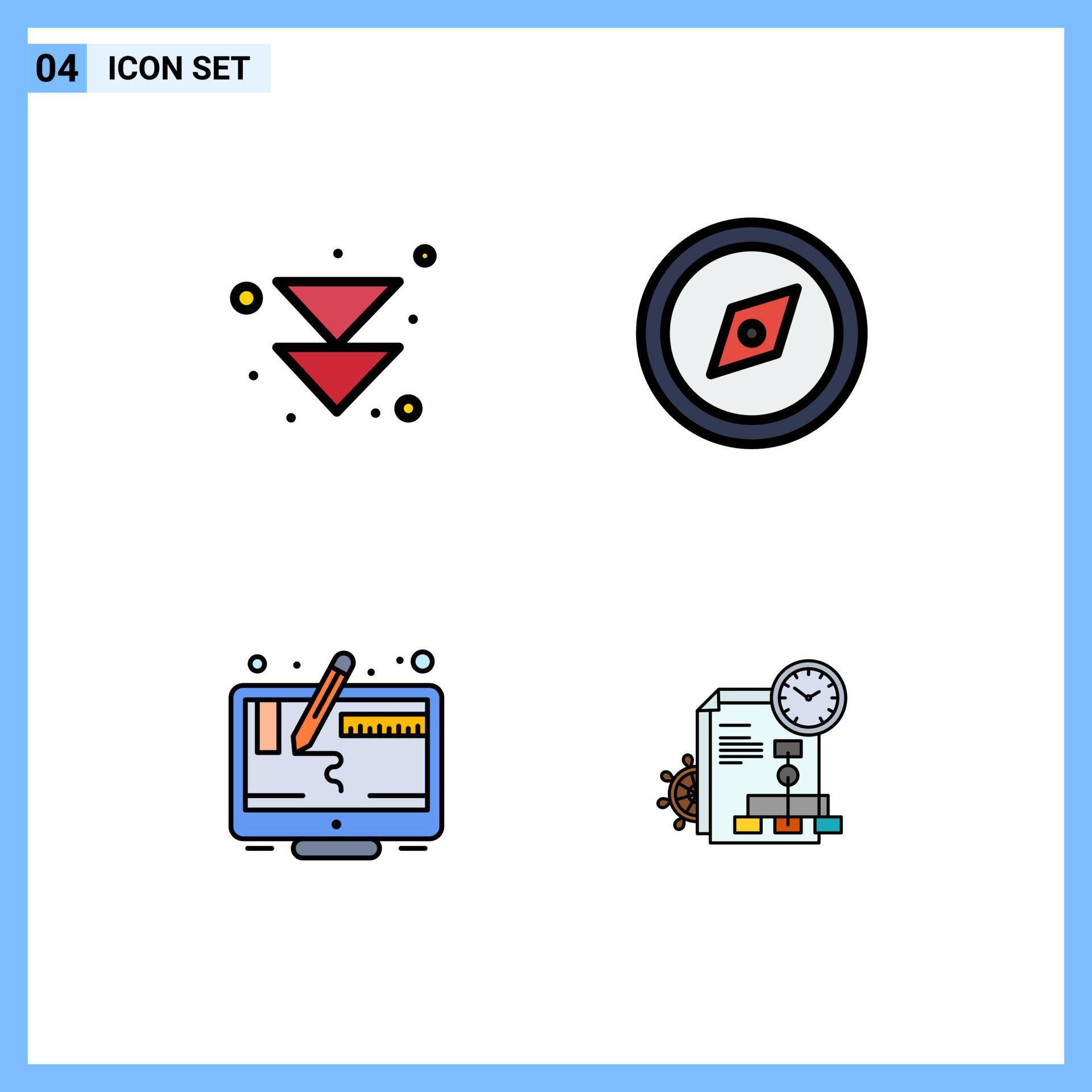 Set of 4 Modern UI Icons Symbols Signs for arrow screen compass computer file Editable Vector Design Elements Stock Free