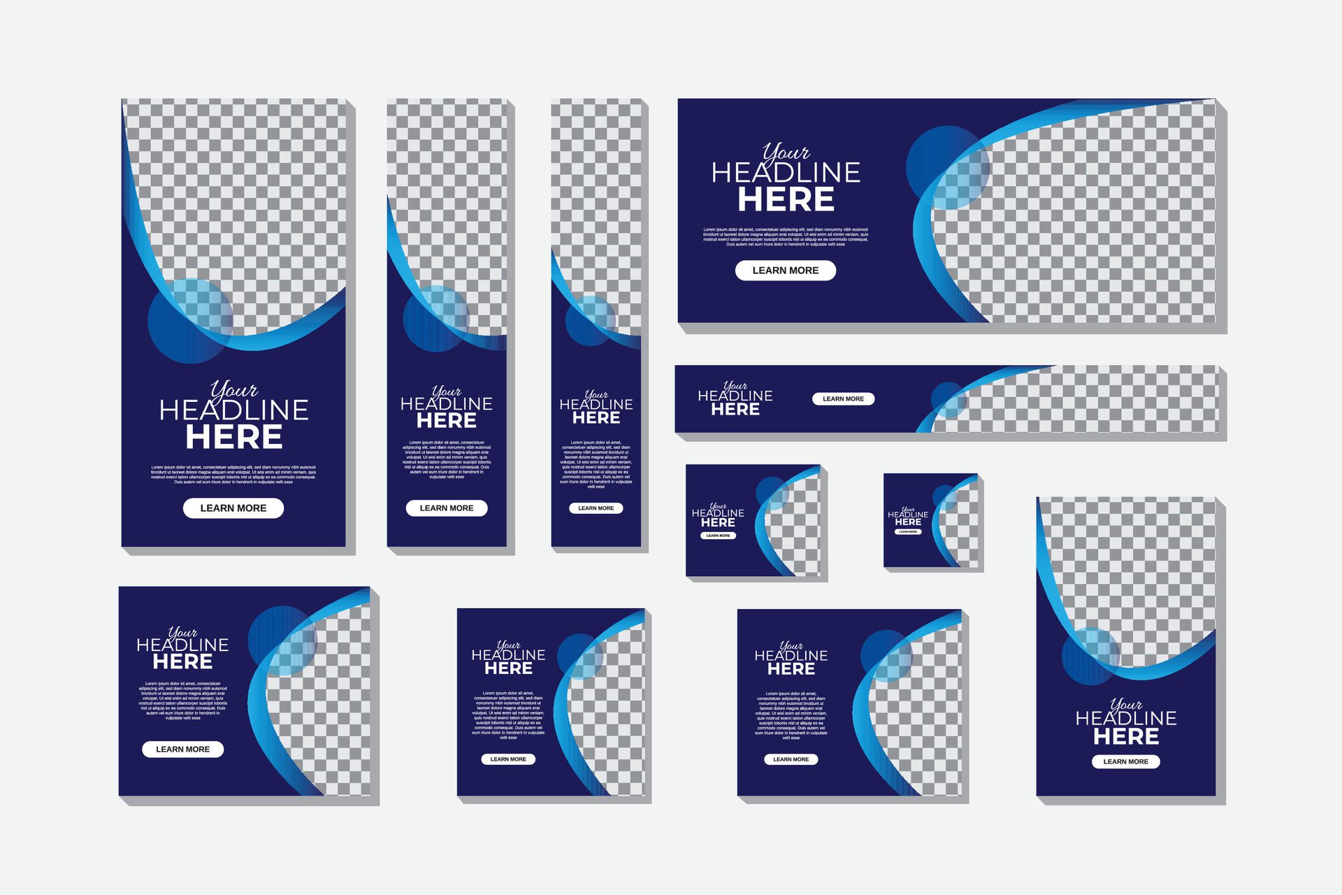 Creative design Abstract and Geometric banner design web template Set, Horizontal header web banner Free Vector