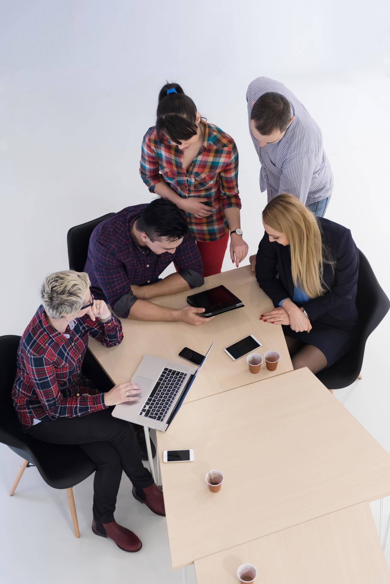 aerial view of business people group on meeting Stock Free