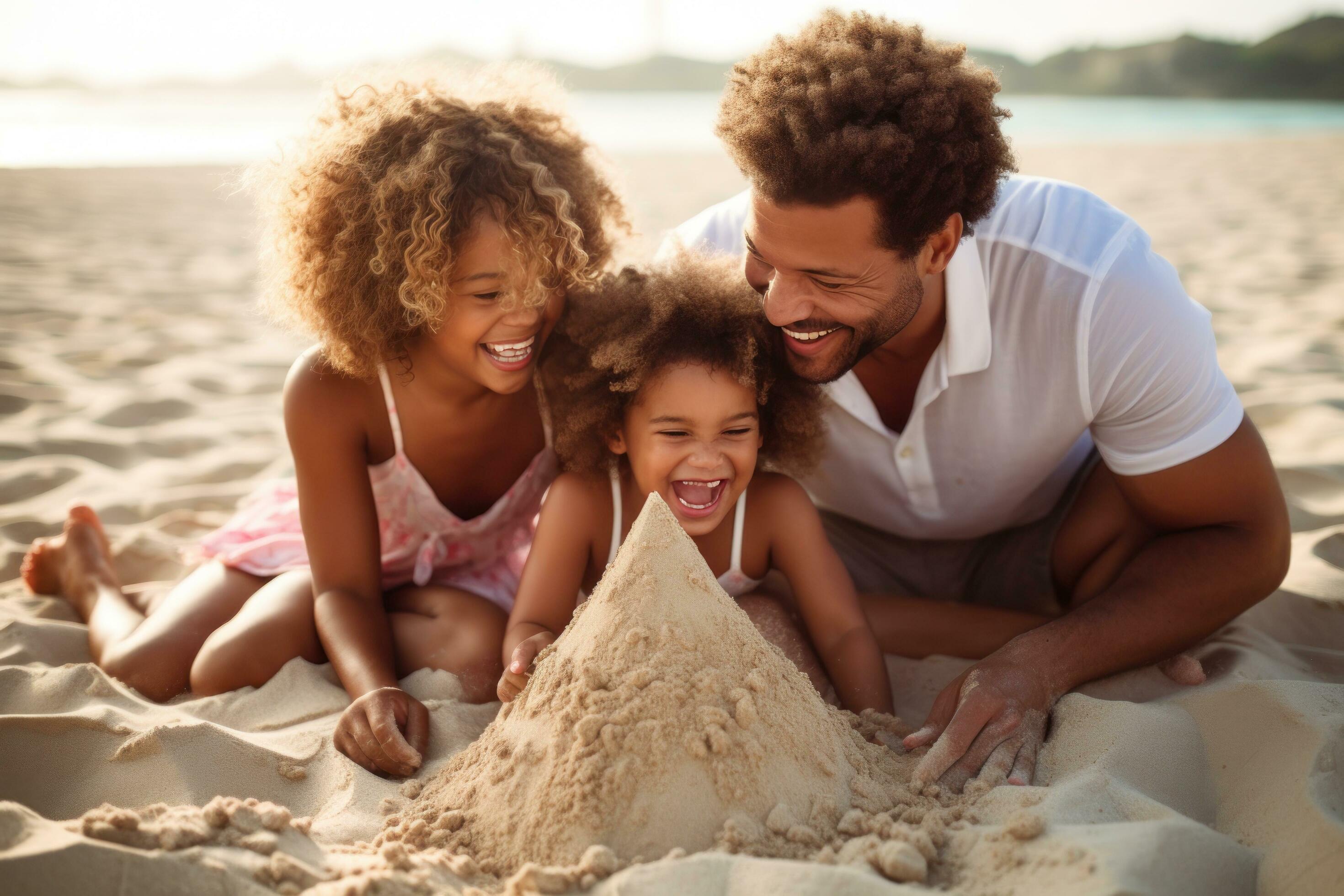 Happy family on the beach Stock Free