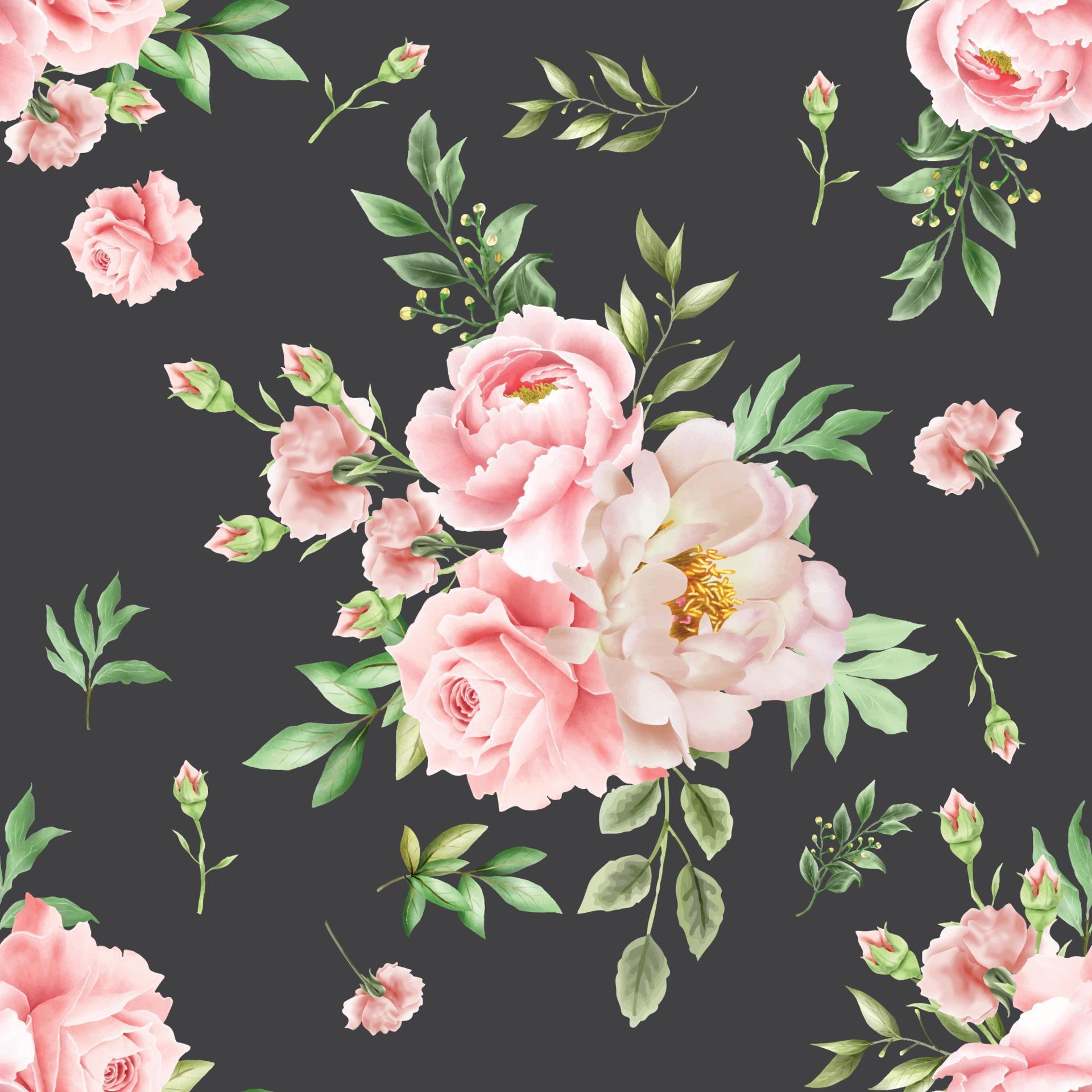 Seamless pattern with elegant flowers and leaves watercolor Stock Free