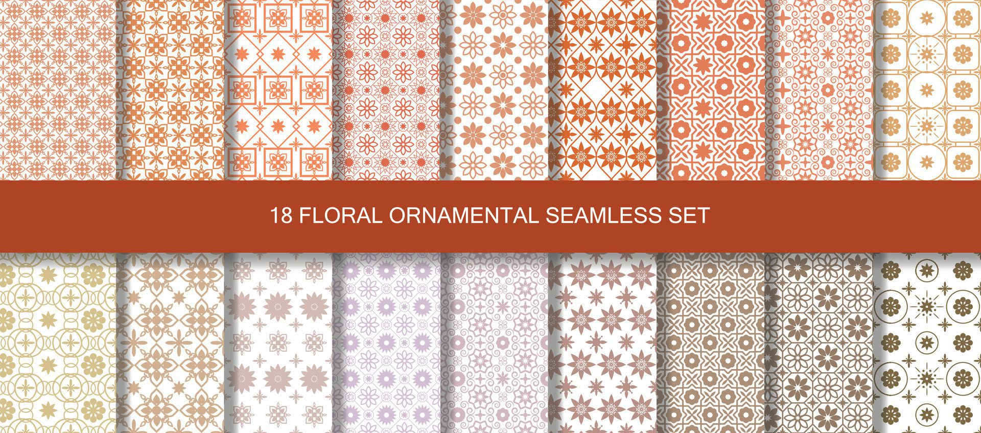 Oriental patterns seamless vintage 18 set in colorful. Free Vector